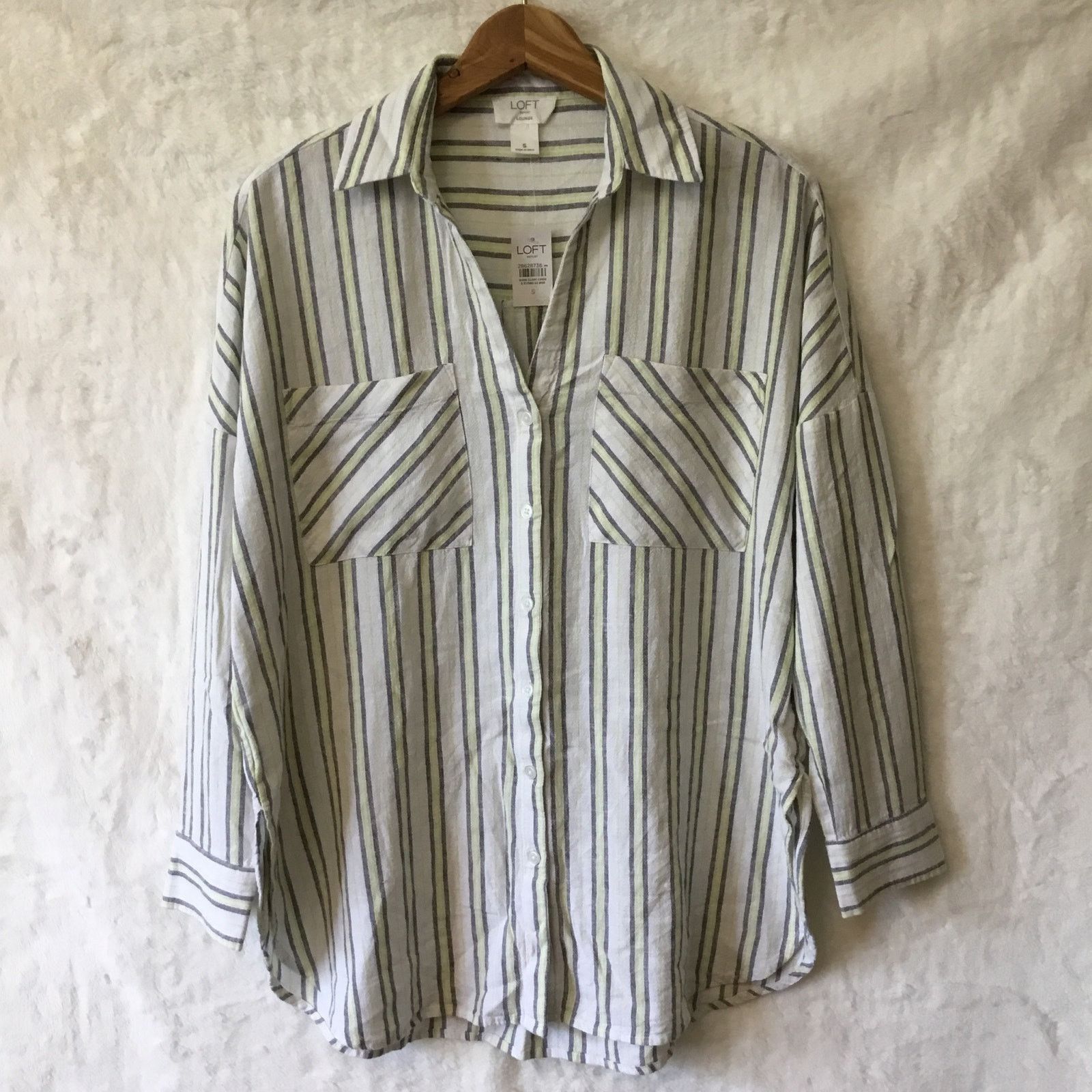 Loft Loft White w/Green Strip Tie Front Shirt Size S / US 4 / IT 40 - 3 Thumbnail