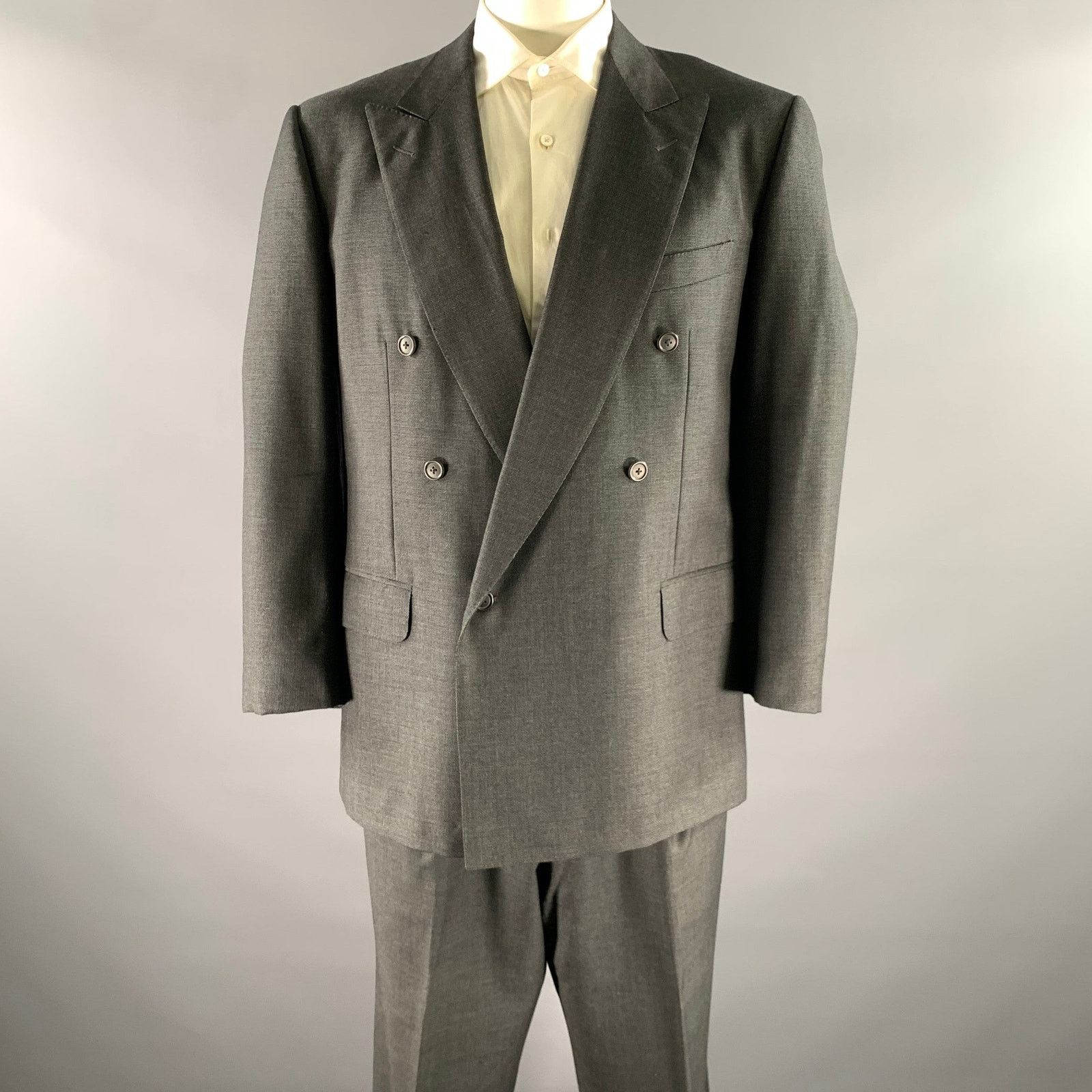 Ermenegildo Zegna ERMENEGILDO ZEGNA 46 Grey Nailhead Wool Peak Lapel Suit Size 46R - 1 Thumbnail