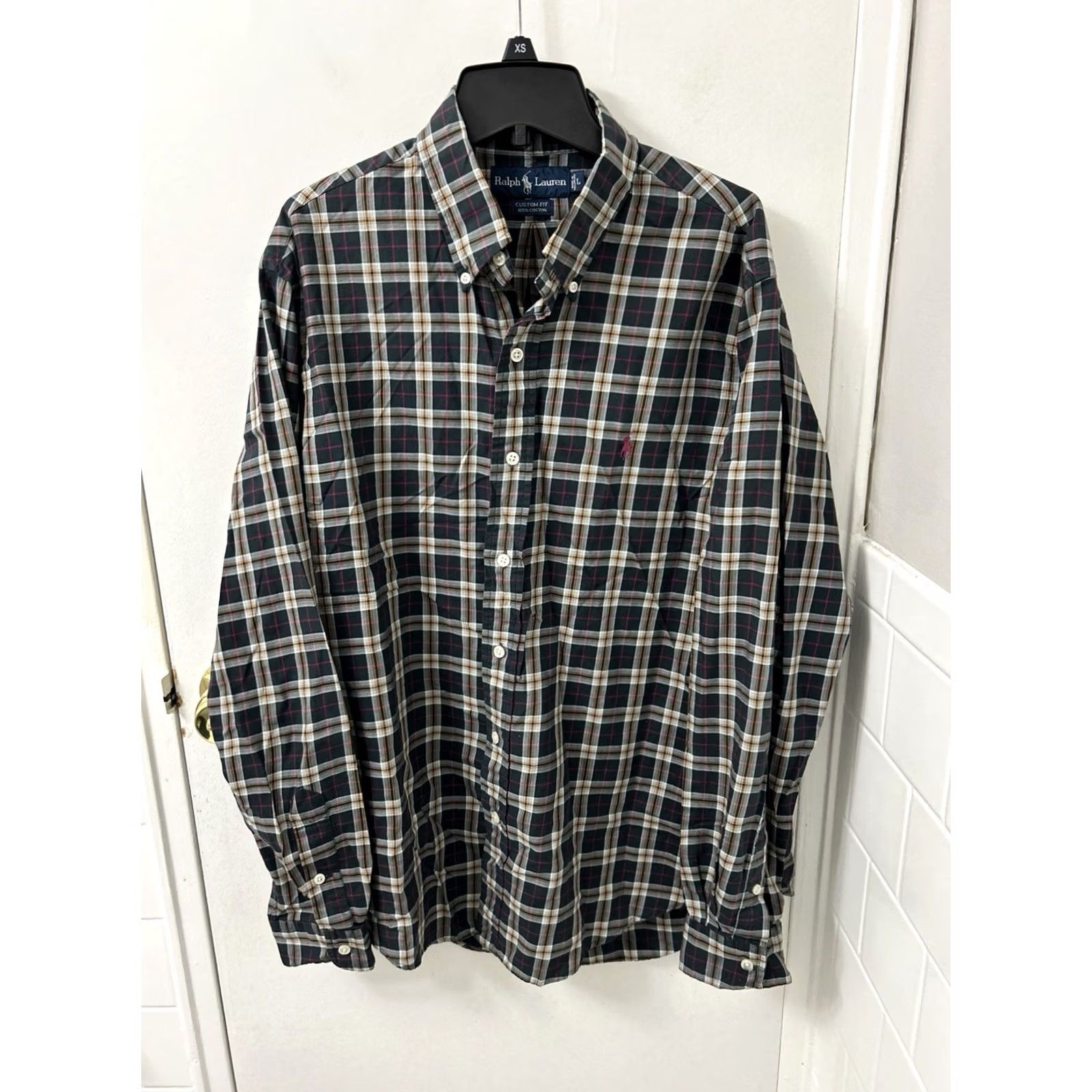 Ralph Lauren VINTAGE Ralph Lauren Shirt Mens L Black Plaid Button-Down Long Sleeve Custom Fit Size US L / EU 52-54 / 3 - 2 Thumbnail