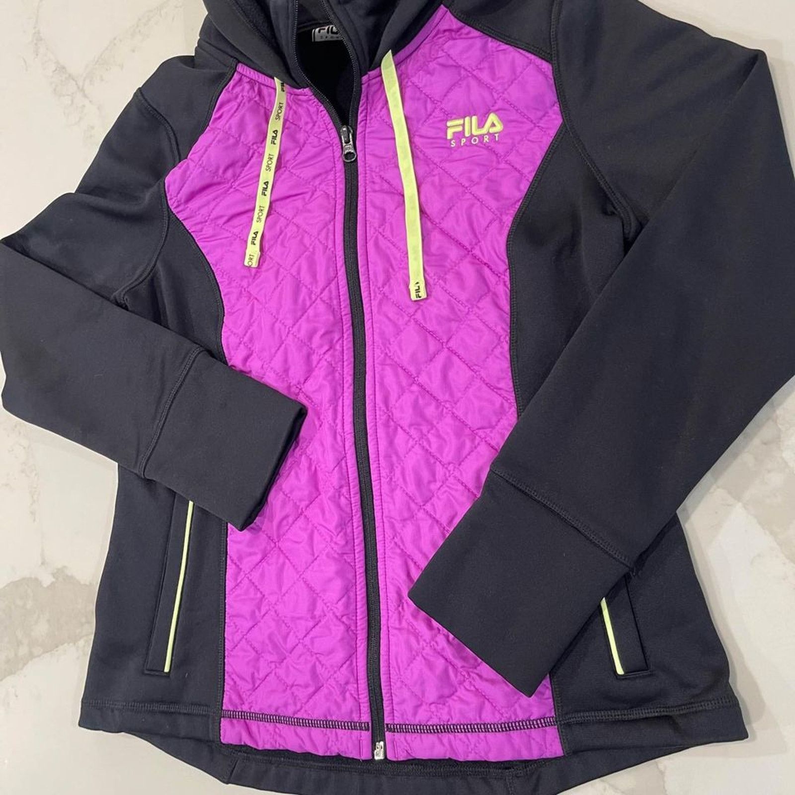 Fila Fila Sport Black Purple Full Zip Quilted Jacket Womens Small Size S / US 4 / IT 40 - 2 Thumbnail