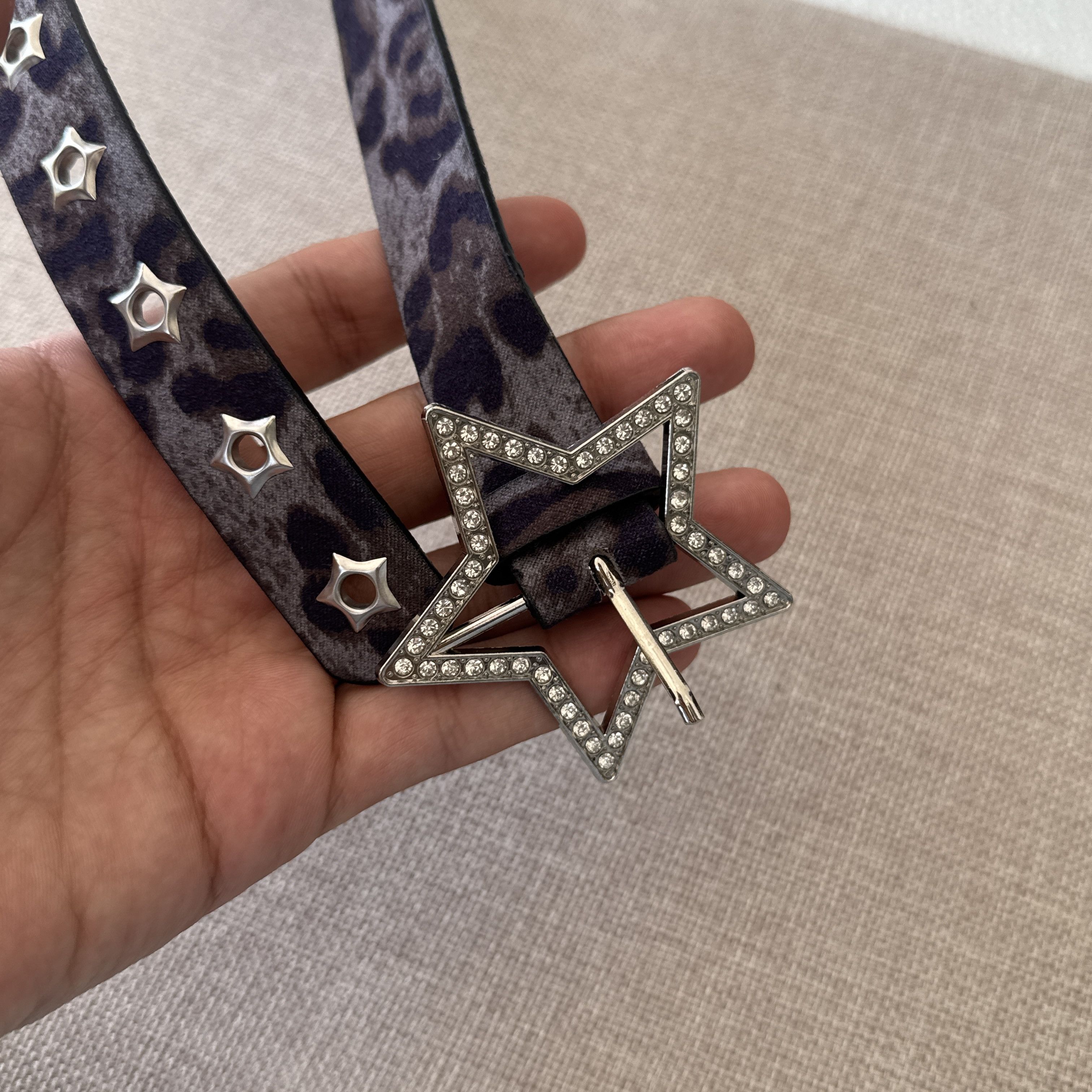 Other Gray Leopard Star Buckle Belt Y2K Rhinestone Studded Belt Size ONE SIZE - 3 Thumbnail