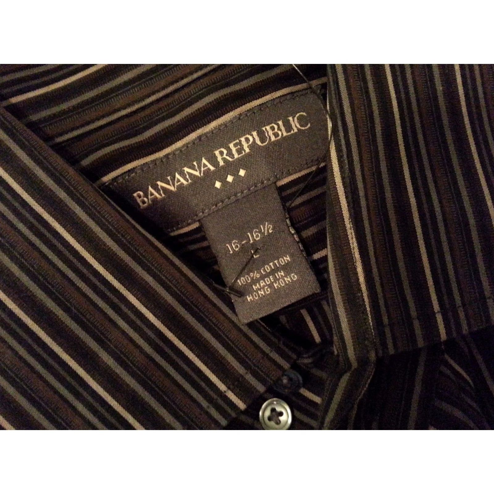 Banana Republic Banana Republic Shirt Mens L Black Dress Stripes Cotton Long Button Size 42R - 3 Thumbnail