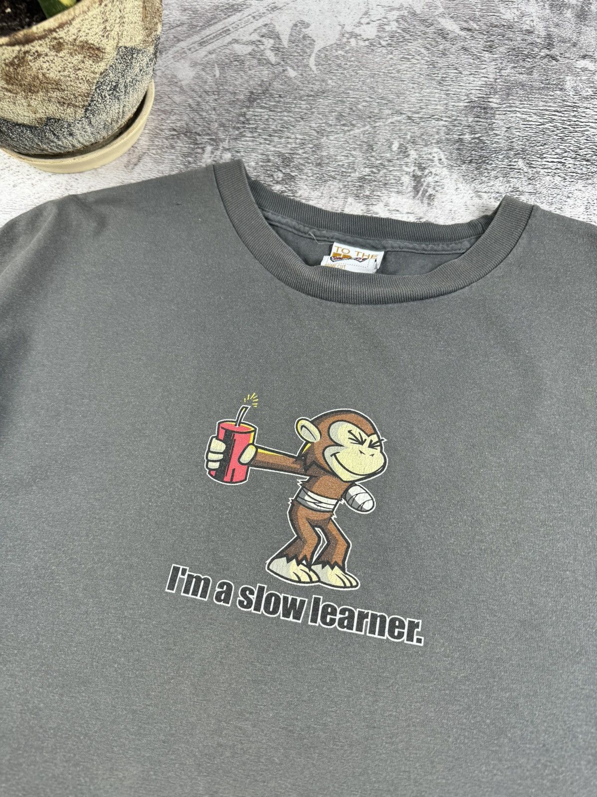 Vintage Vintage Monkey I'M Slow Learner Dynamite Joke Y2K T Shirt Tee Size US L / EU 52-54 / 3 - 6 Thumbnail