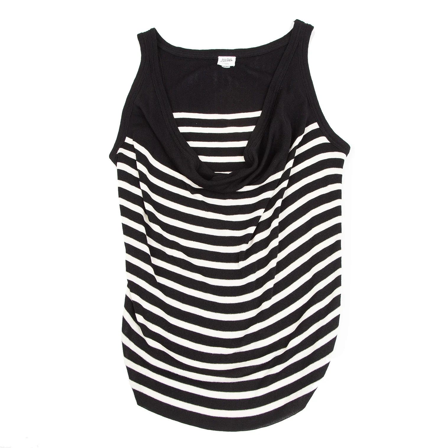 Jean Paul Gaultier Black and White Striped Sleeveless Knit Draped Top Size US M / EU 48-50 / 2 - 1 Thumbnail