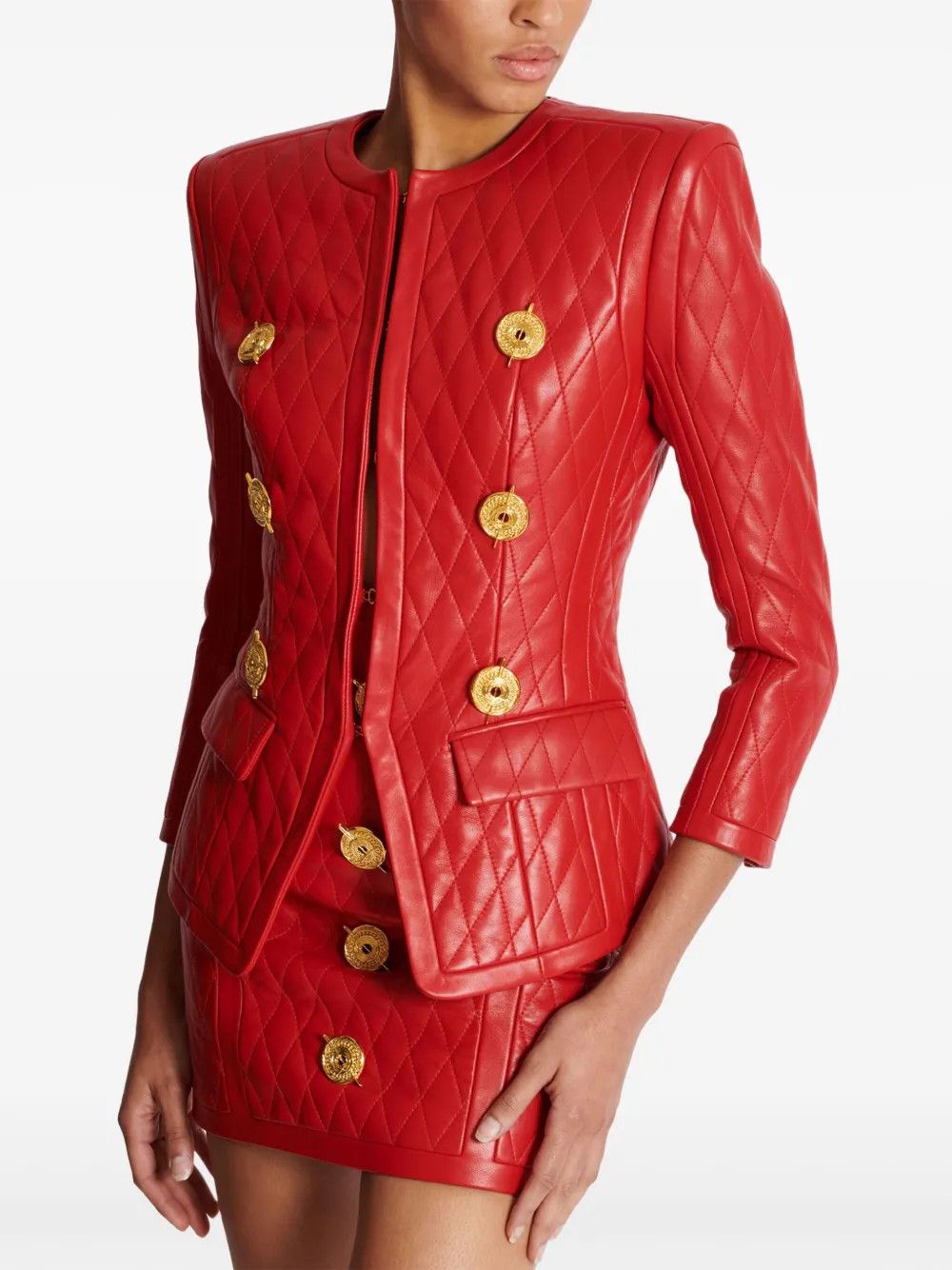 Balmain o1s1wg111225 Padded Leather Jacket in Red Size L / US 10 / IT 46 - 3 Thumbnail