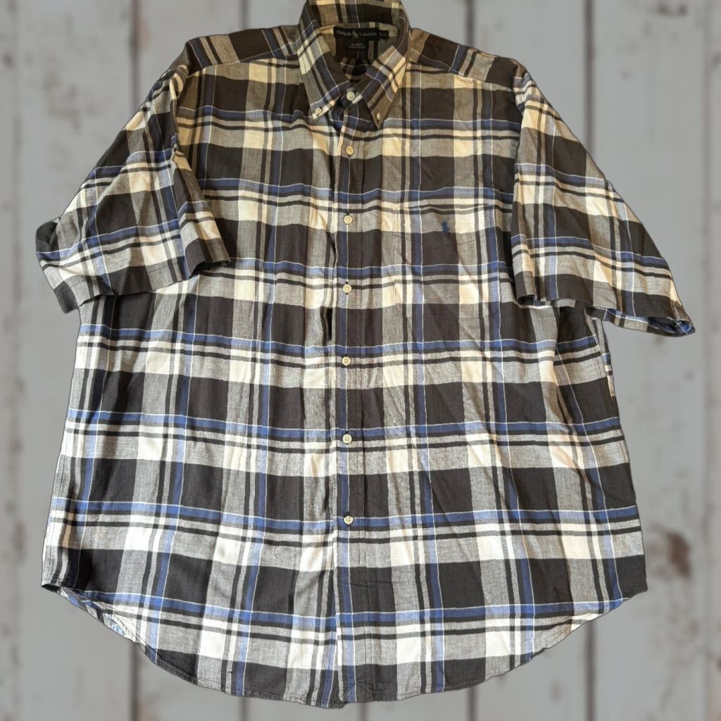 Ralph Lauren Ralph Lauren Blair Short Sleeve Button-Down Men's XL Gray Blue Plaid 100% Cotton Size US 36 / EU 52 - 1 Thumbnail