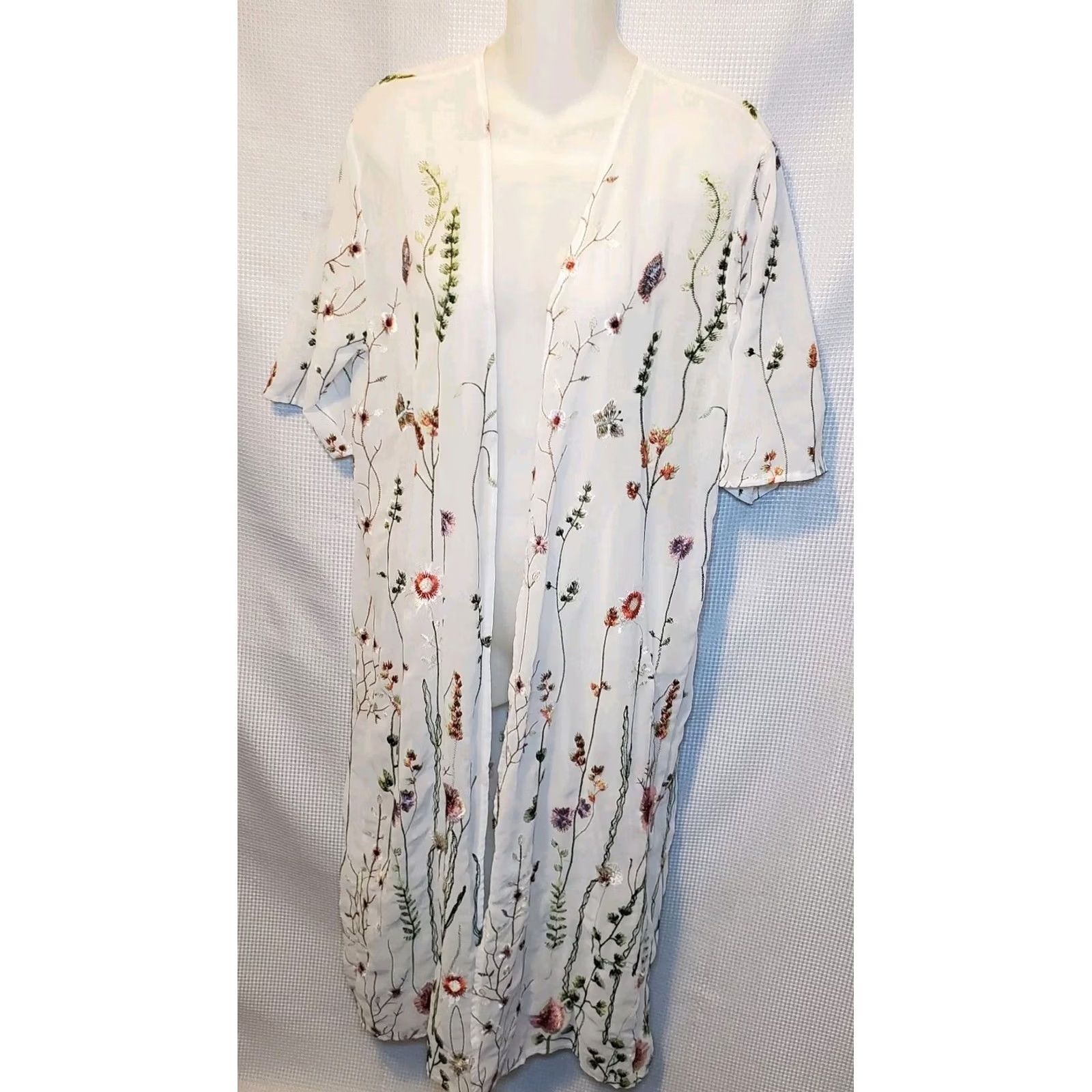 Vintage Woven Heart Kimono S/M Sheer Embroidered Wildflower Longline Hippie Bohemian Size S / US 4 / IT 40 - 4 Thumbnail