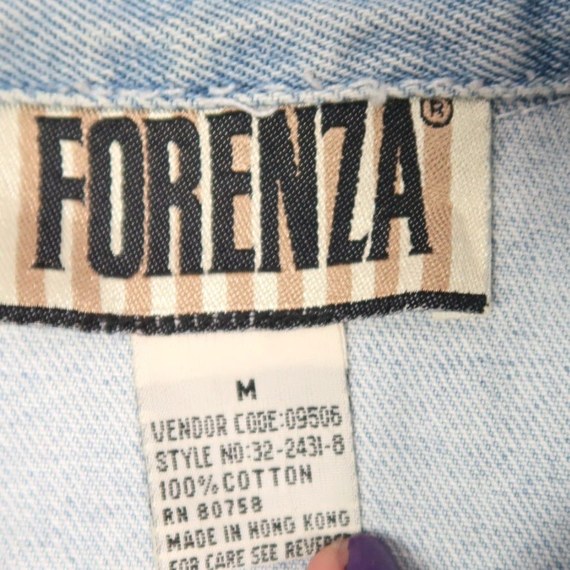 Denime VINTAGE Forenza Denim Jacket Boot? 90s Bohemian Light Wash Toggle Button Mid-Length Women M Blue Denim Jacket Size 32" / US 10 / IT 46 - 6 Thumbnail