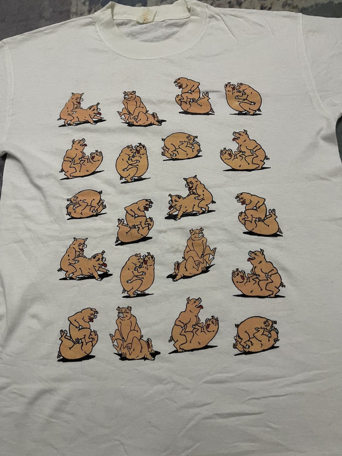 Vintage 90s FARM ANIMAL PIG ALL SEX POSITION FUNNY DESIGN Size US L / EU 52-54 / 3 - 5 Thumbnail