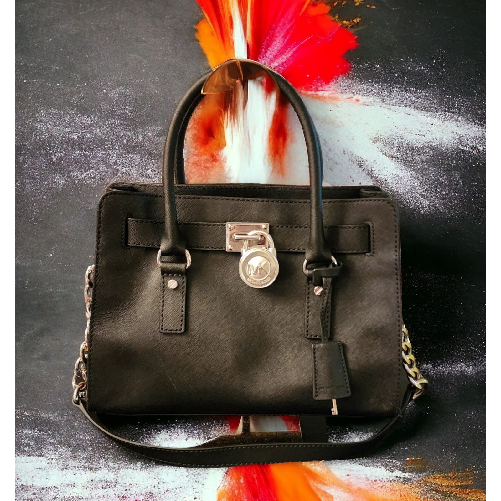 Michael Kors MICHAEL KORS HAMILTON LEATHER BLACK SATCHEL SHOULDER BAG Size ONE SIZE - 1 Thumbnail