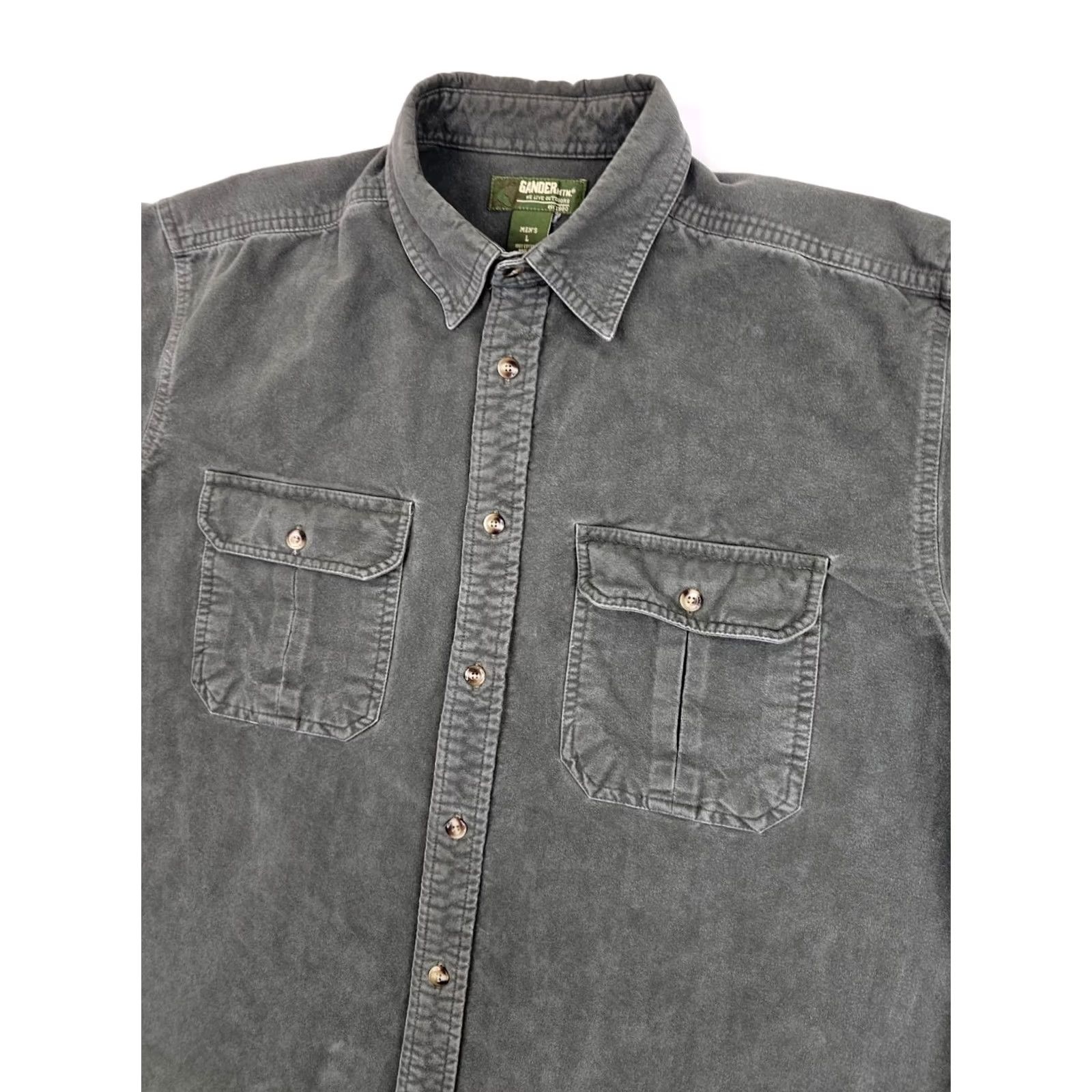 Olive Gander Mountain Shirt Men L Olive Green Heavyweight Chamois Flannel Button-Up Cotton 100% Size US L / EU 52-54 / 3 - 2 Thumbnail