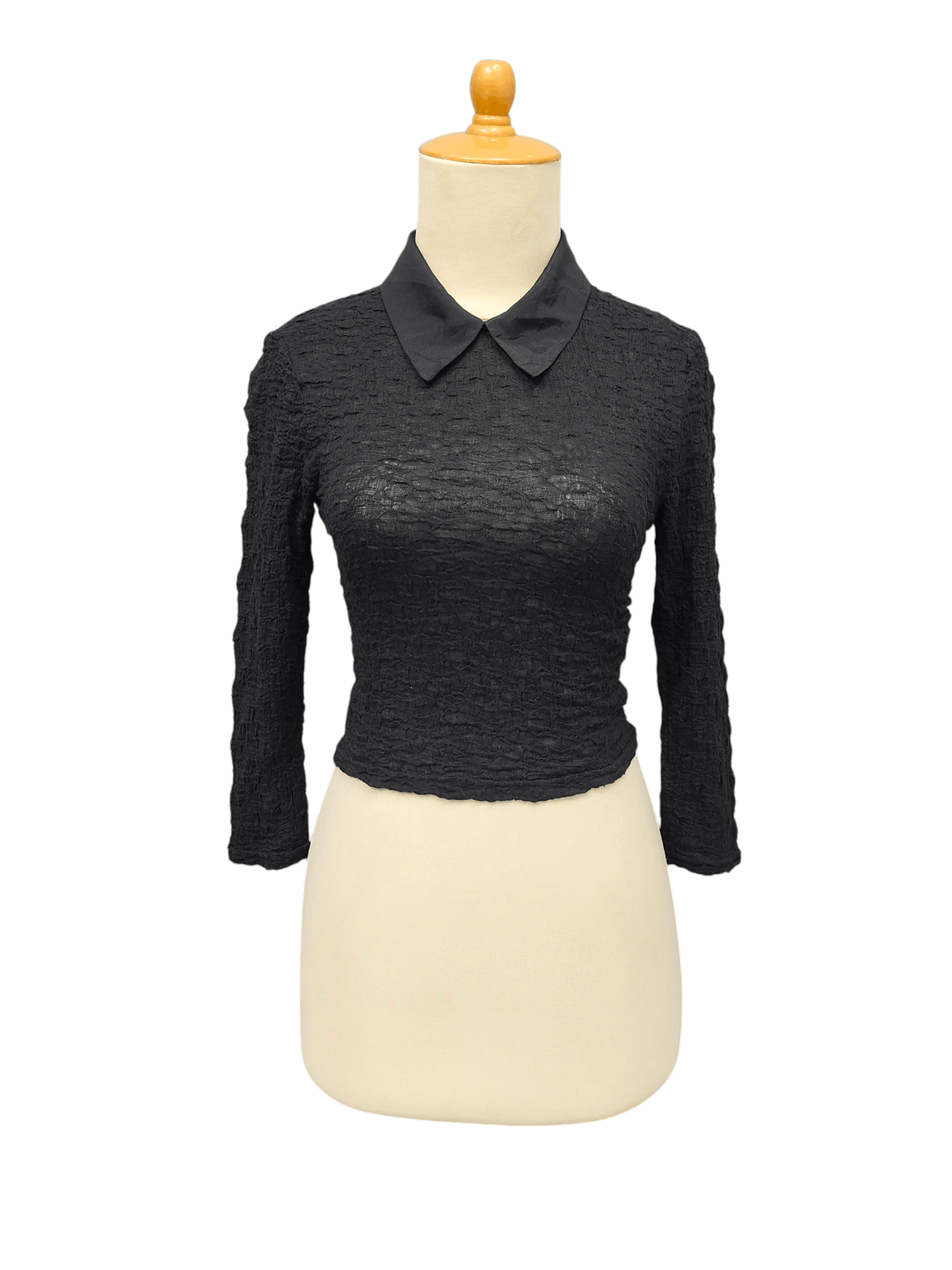 Japanese Brand Snidel🇯🇵 Gothic Cropped Textured Lace Peter Pan Collar Top Size S / US 4 / IT 40 - 1 Thumbnail