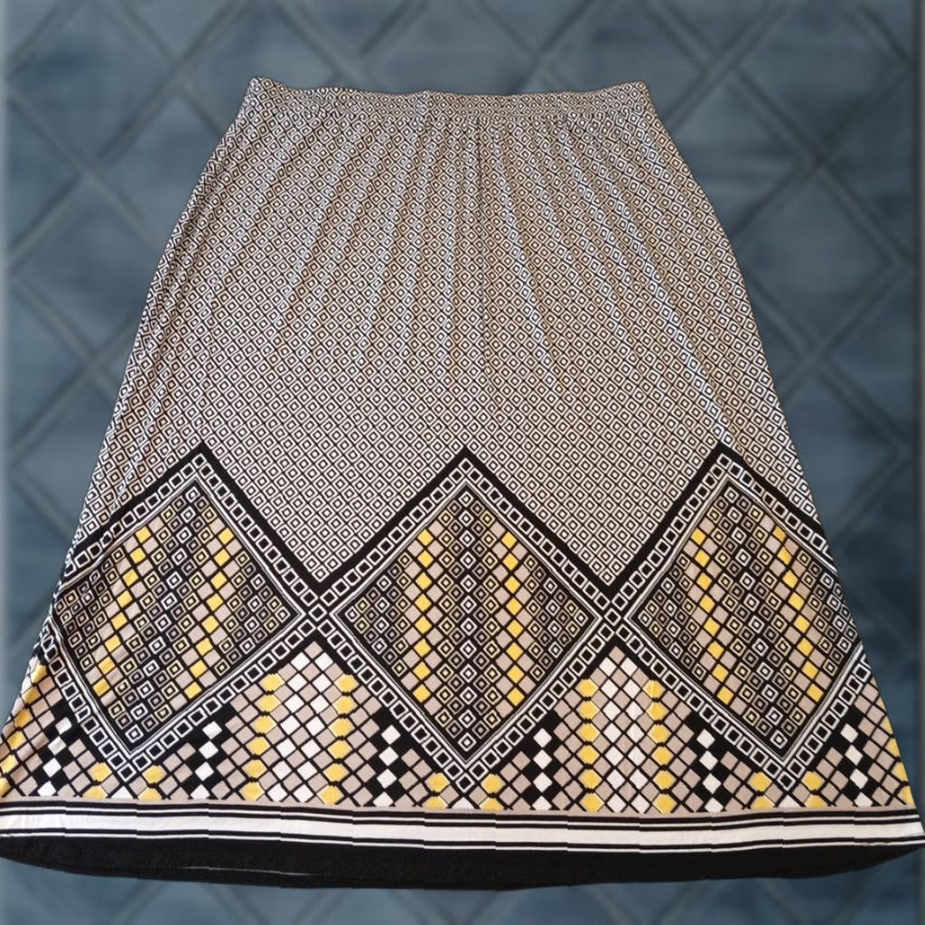 Vintage Cato Skirt Women Plus 26W Black Geometric Pull On A-Line Long Elastic Waist Womens Size 26" / US 2 / IT 38 - 1 Thumbnail