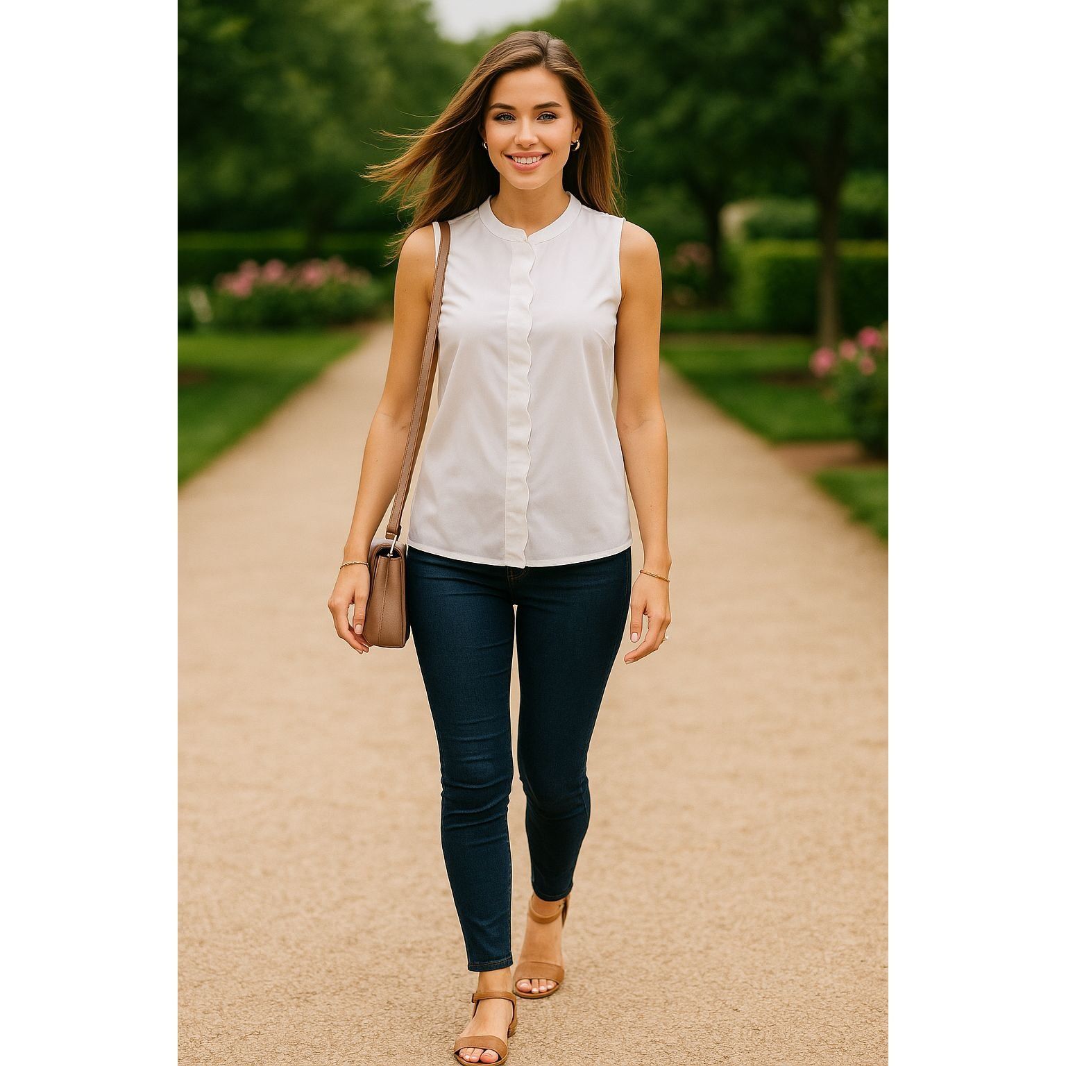 Ann Taylor Ann Taylor Medium Scallop Trim Sleeveless Blouse Gray Minima Size M / US 6-8 / IT 42-44 - 5 Thumbnail