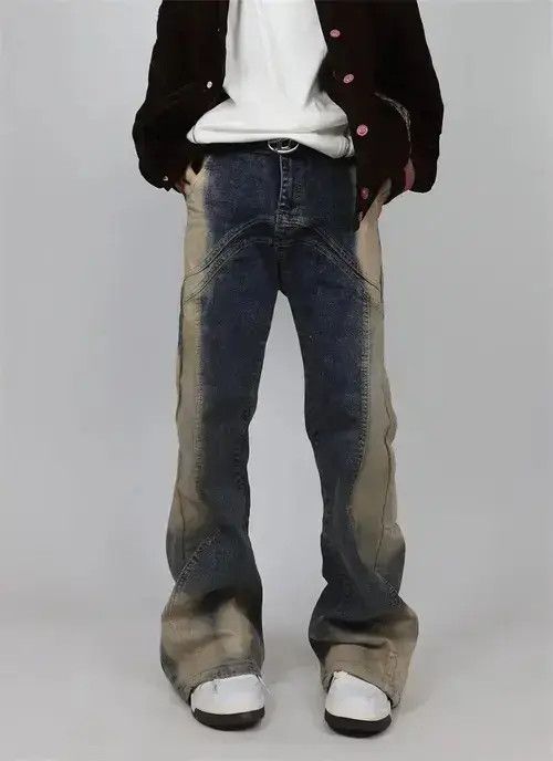 Japanese Brand Street wash spliced gradient design baggy hip hop jeans Size US 33 - 1 Thumbnail