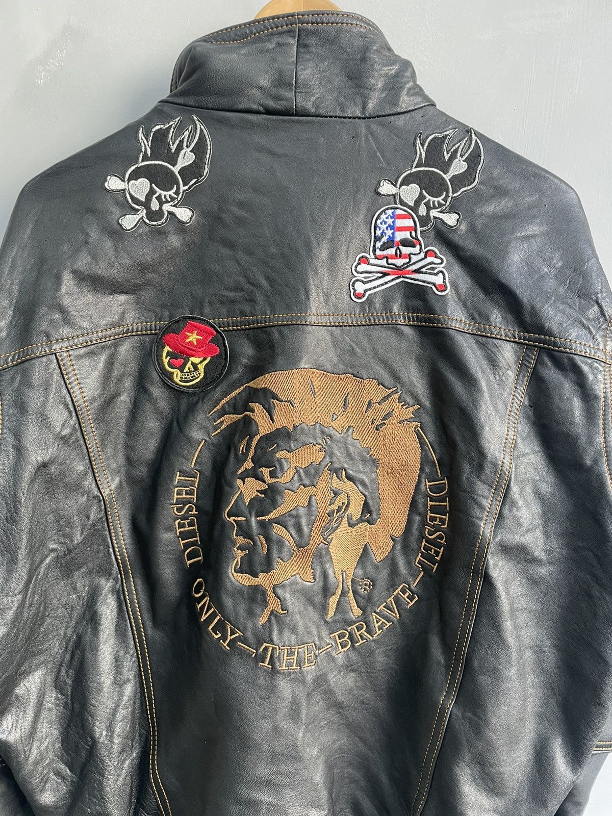 Rare Vintage Diesel Leather Jacket Big Logo Black Y2k