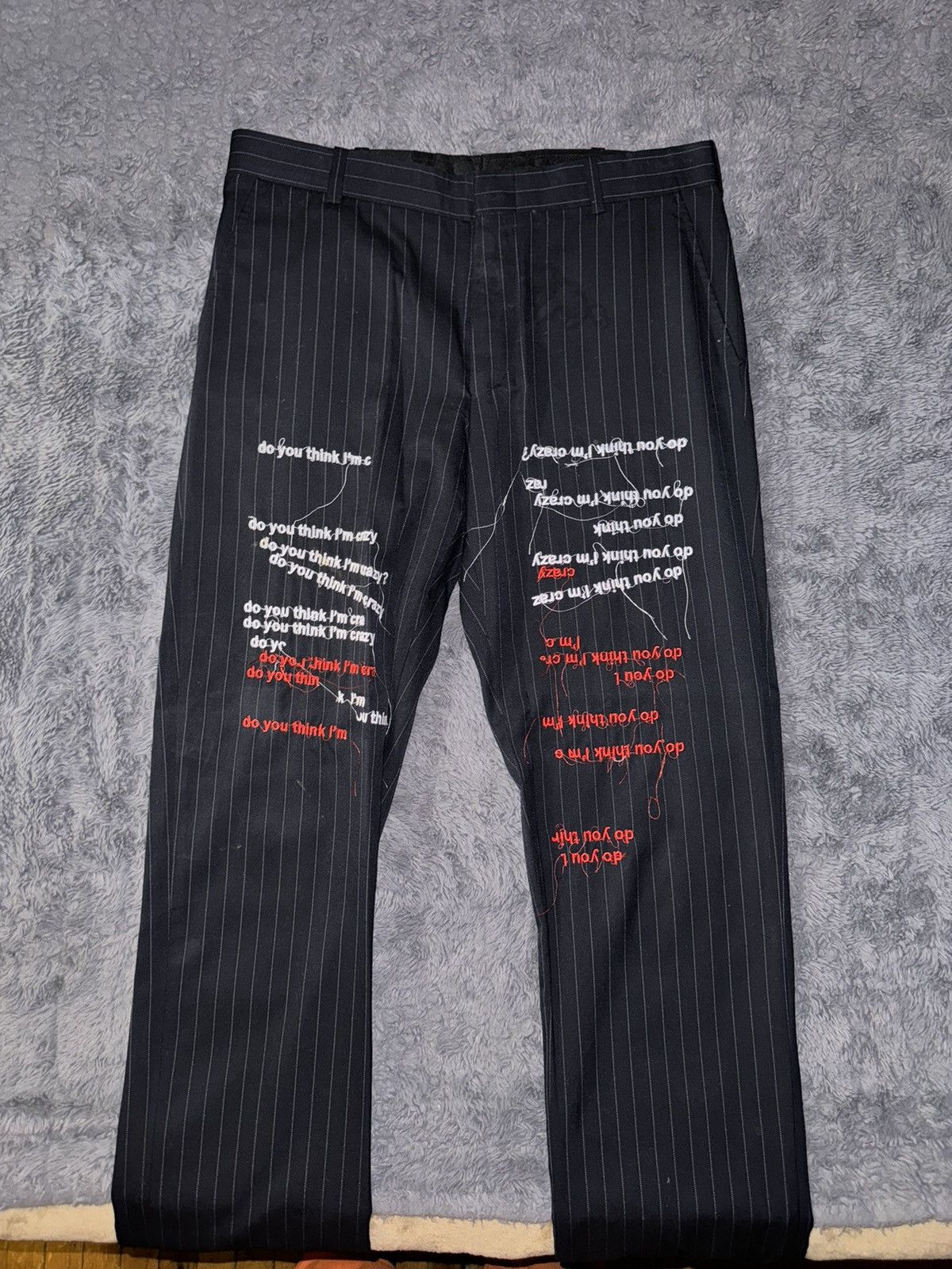 Ev Bravado × Who Decides War Ev Bravado “Do You Think I’m Crazy?” Pinstripe Pants Size US 32 / EU 48 - 2 Thumbnail