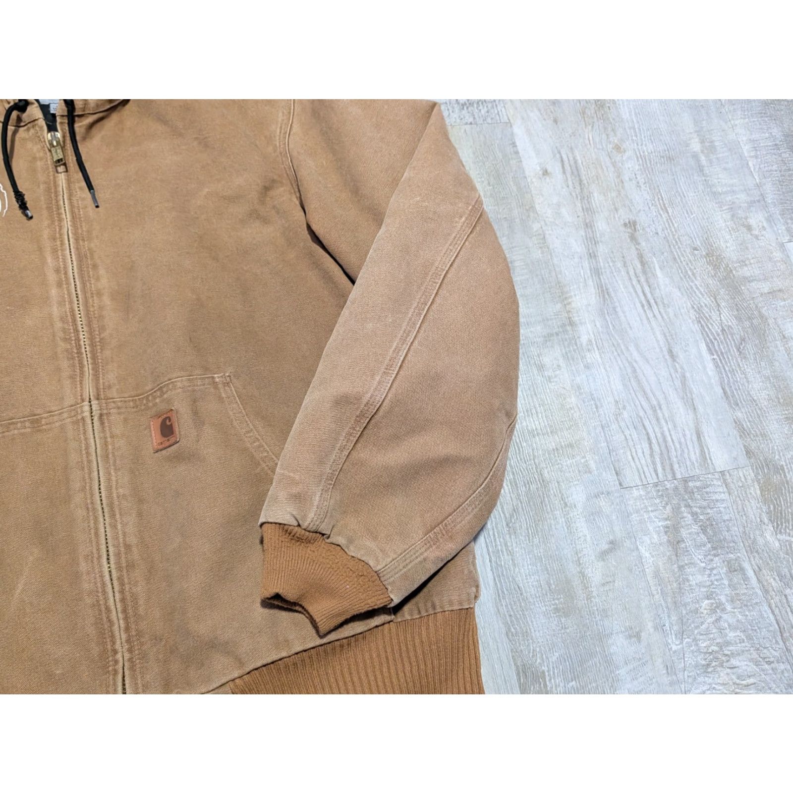 Carhartt Carhartt J130 Tan Duck Quilted Lined Workwear Jacket Men's Large Tall Hooded Size US L / EU 52-54 / 3 - 3 Thumbnail