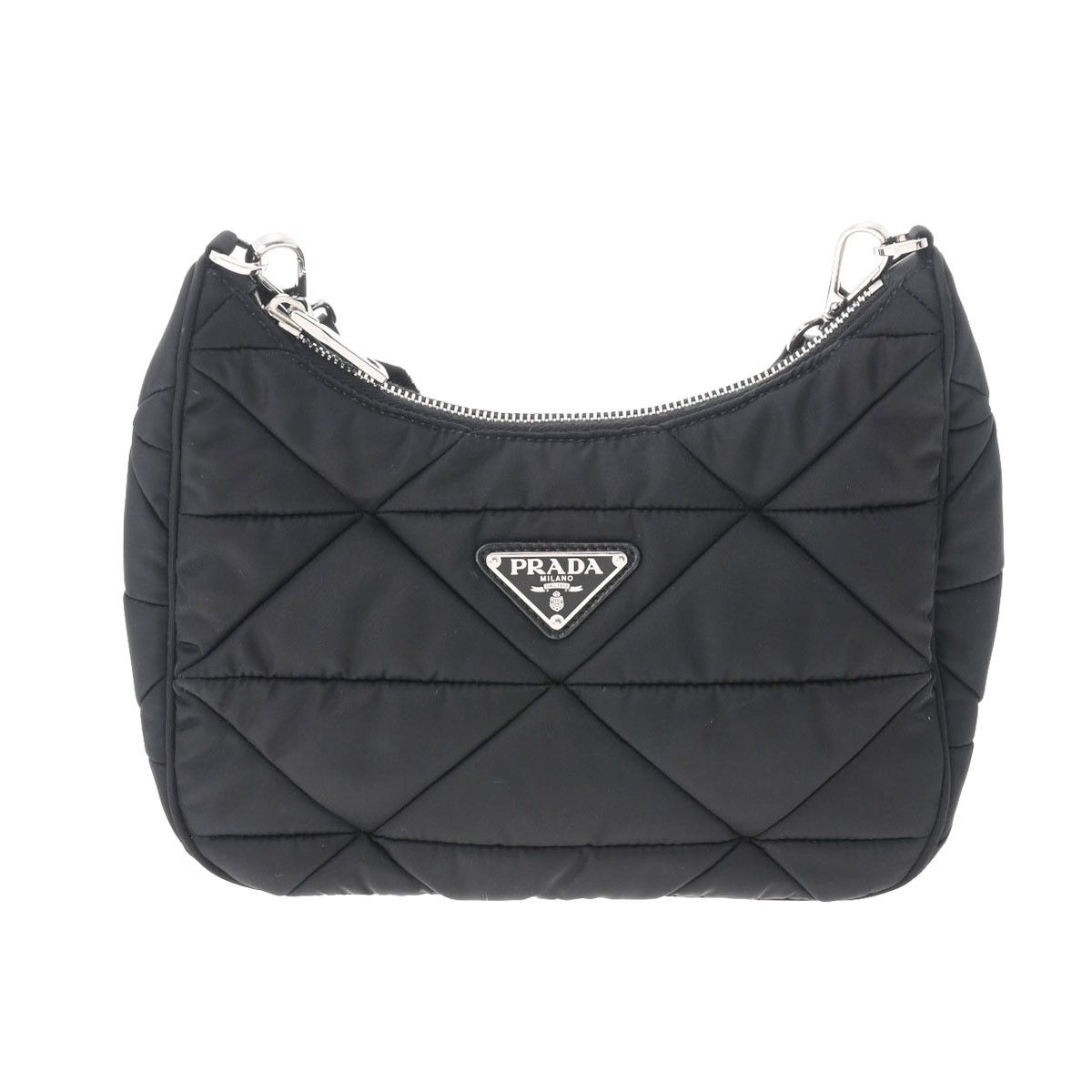 image of Prada Black Silver Hardware Nylon Shoulder Bag, Women's