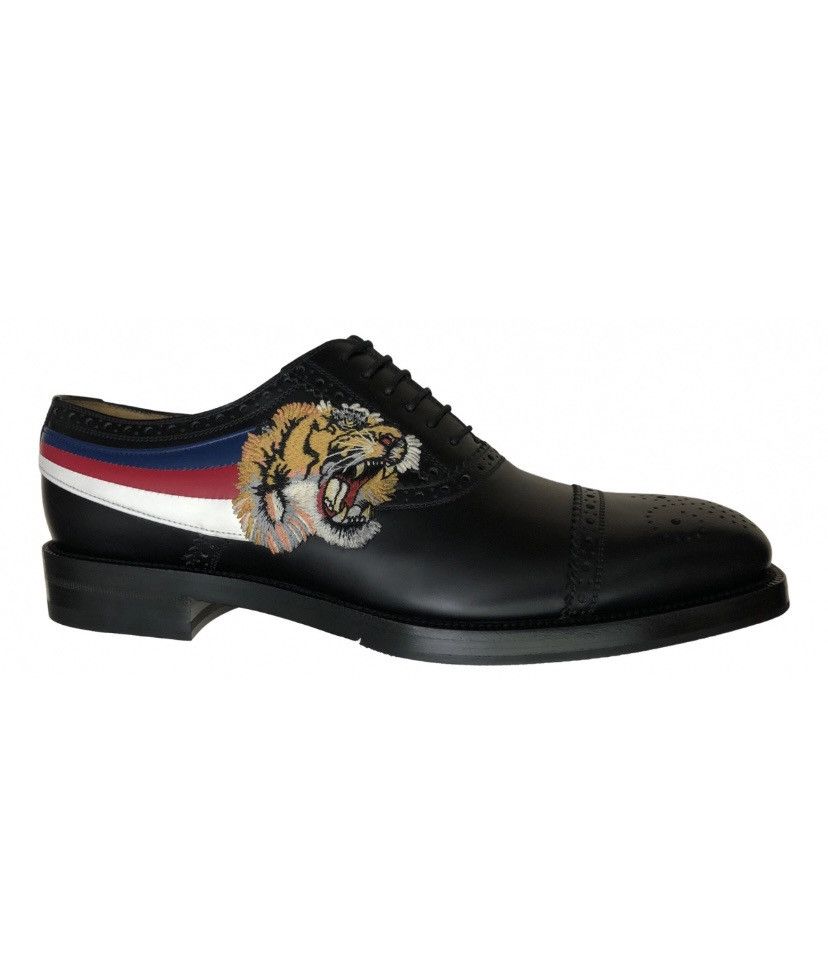 Gucci GUCCI 🇮🇹 Nero Roaring Kitty Badge Side Broge Oxfords 9.5 NIB Size US 9.5 / EU 42-43 - 6 Thumbnail