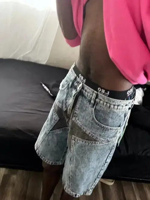 Jean Men Patchwork Oversized Hip Hop Blue Jeans Short Size US 33 - 1 Thumbnail