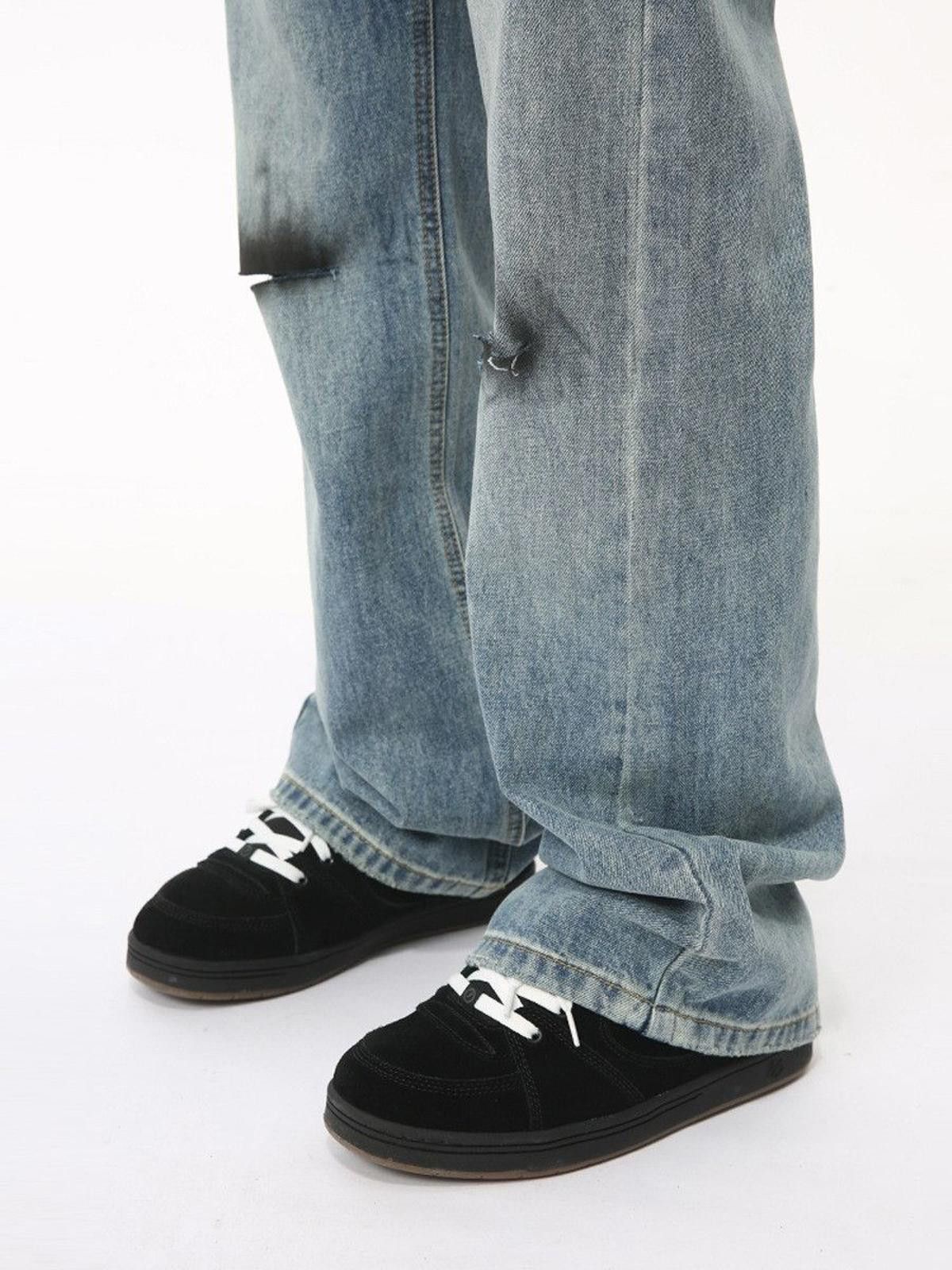Vintage Painted Ripped Distressed Straight Flared Men Denim Jeans Size US 32 / EU 48 - 4 Thumbnail