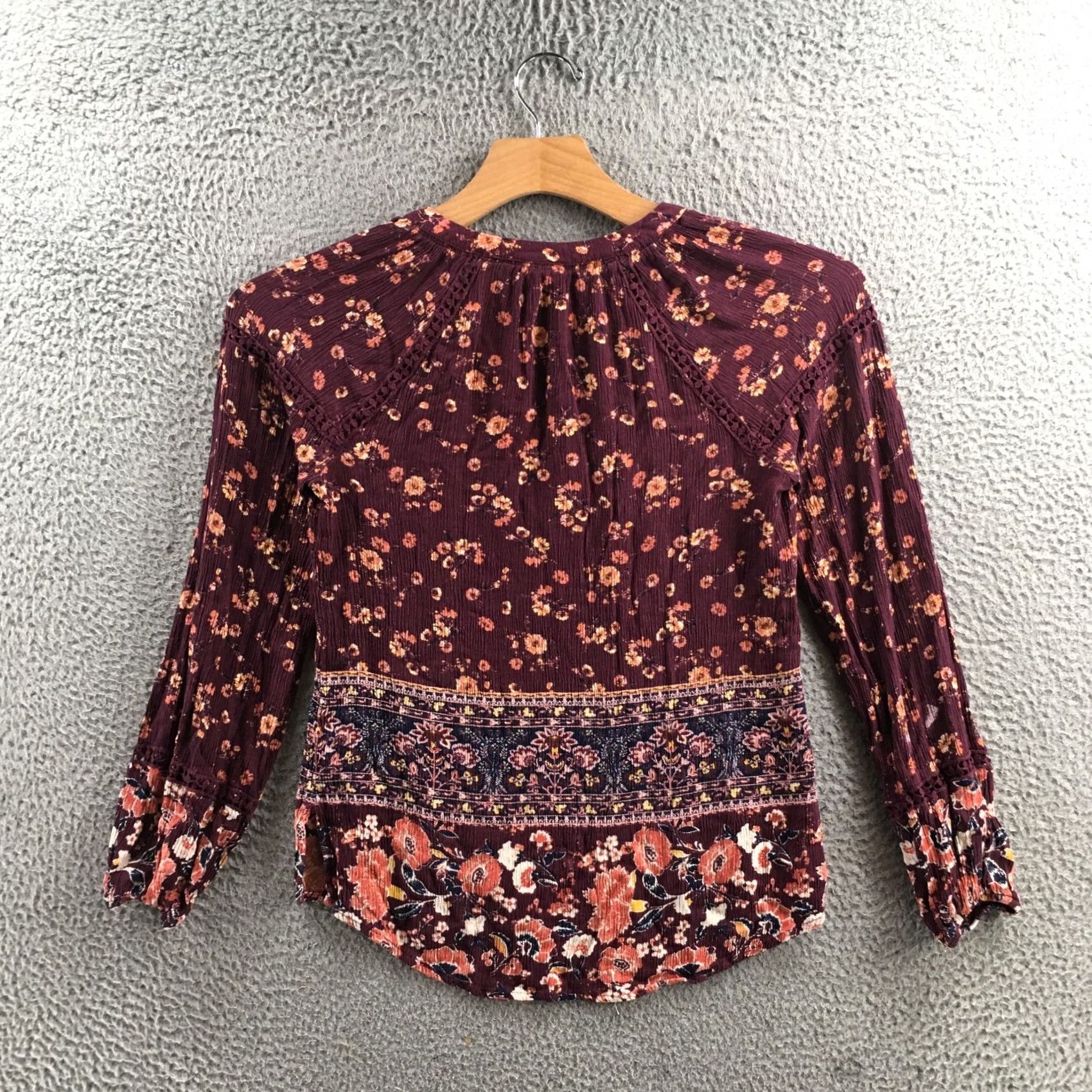 Vintage Knox Rose Tops Womens XS Maroon Floral Front-Tie Longsleeve Boho Blouse Casual Shirt Womens XS Maroon Floral Front-Tie Long Sleeve Blouse Knit Blouse Size XS / US 0-2 / IT 36-38 - 7 Thumbnail