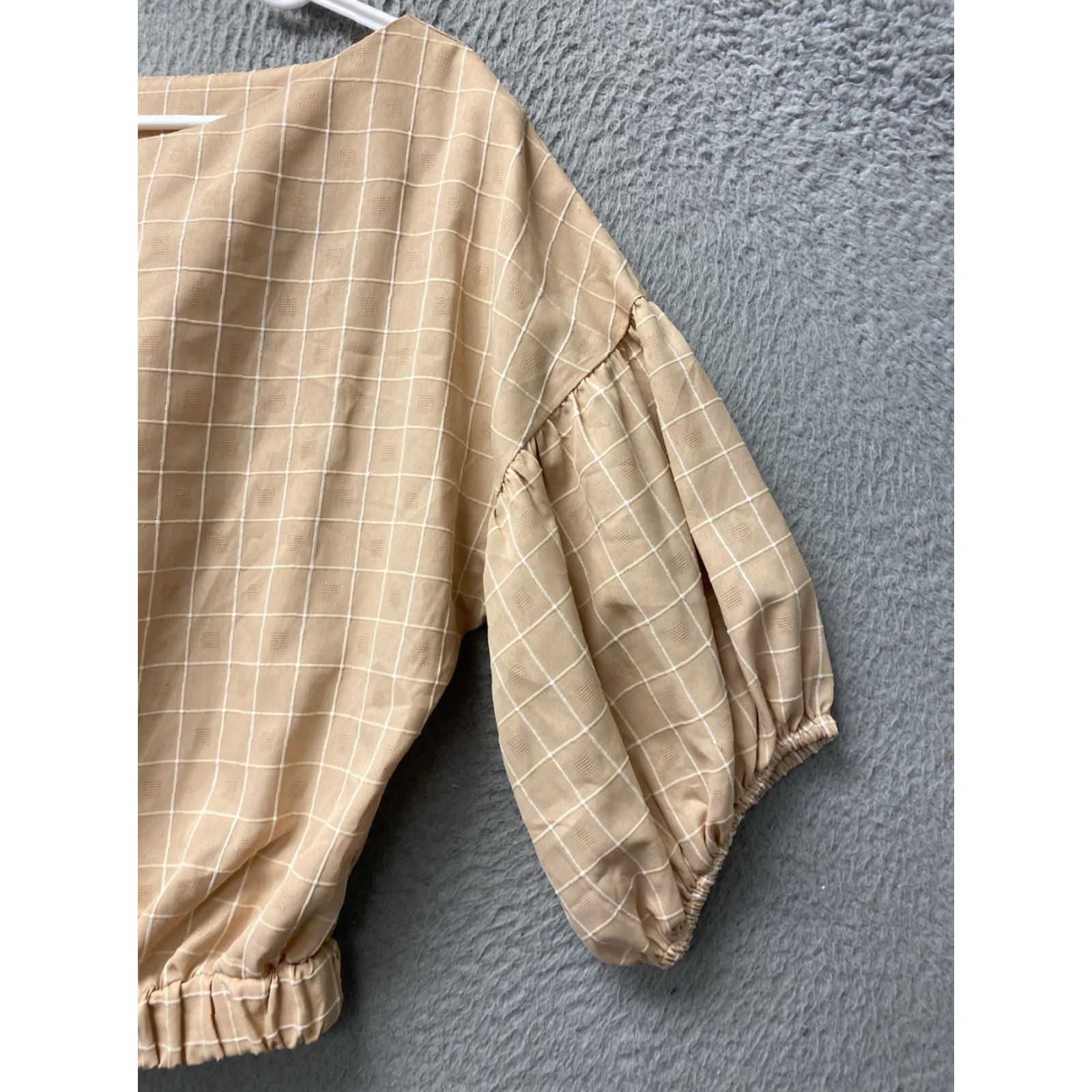 Vintage VINTAGE Stop Women's Crop Top Blouse Small Peach Check Casual Chic 116-69 Size S / US 4 / IT 40 - 2 Thumbnail