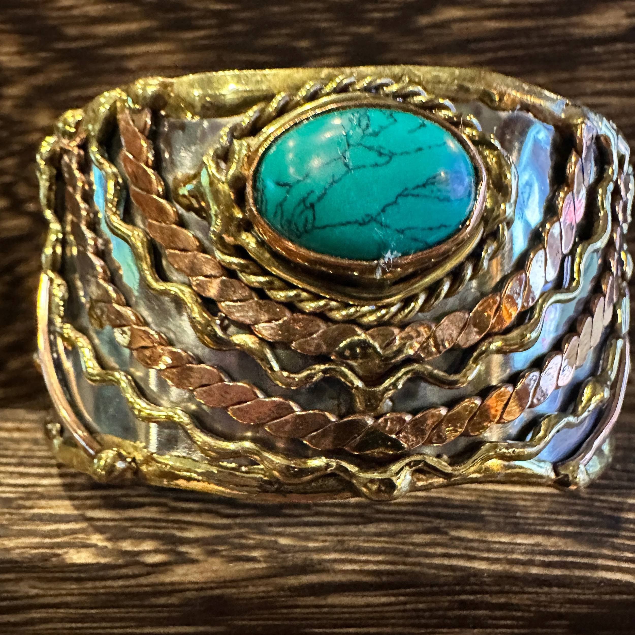 Other Turquoise Stone Cuff Bracelet - Handcrafted Adjustable Desig Size ONE SIZE - 1 Thumbnail