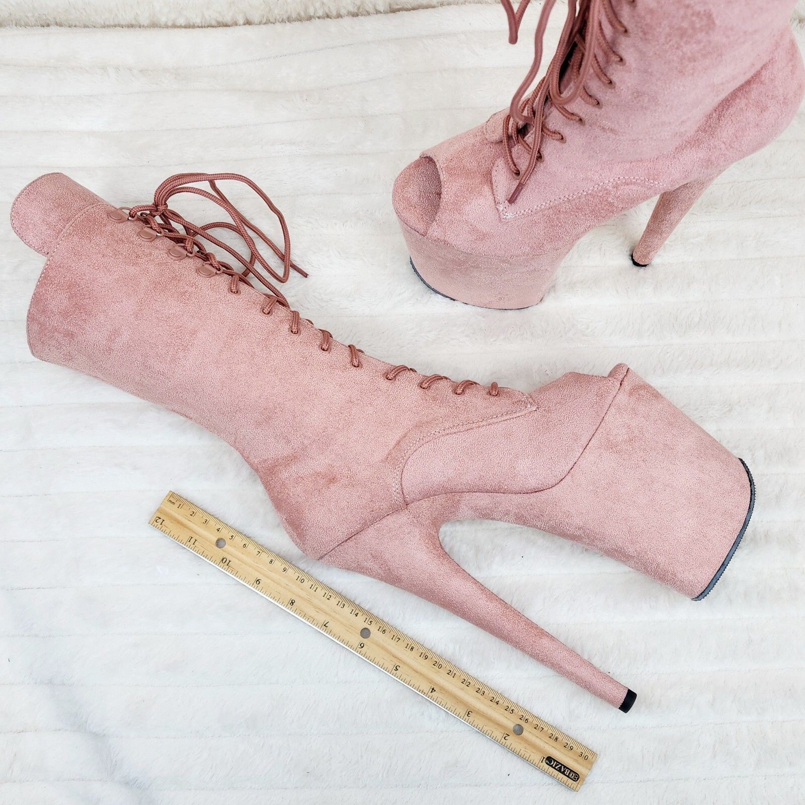 Other Flamingo 1051FS Pink Blush V Suede 8" Heel Platform Open Toe Size US 11 / IT 41 - 3 Thumbnail