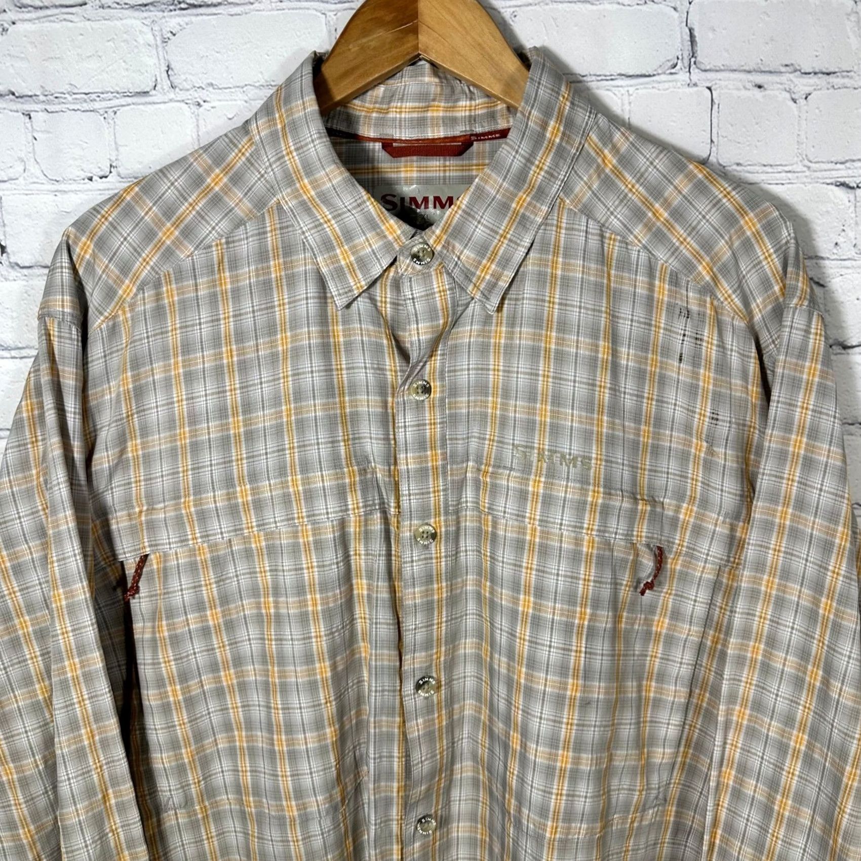 Vintage Simms COR3 Mens XL Shirt Long Sleeve Plaid Grey Yellow Button Up Flaws Size US XL / EU 56 / 4 - 2 Thumbnail