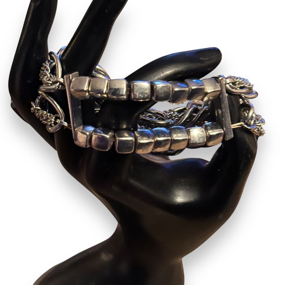 Other Silver tone chunky double chain stretch bracelet Size ONE SIZE - 4 Thumbnail