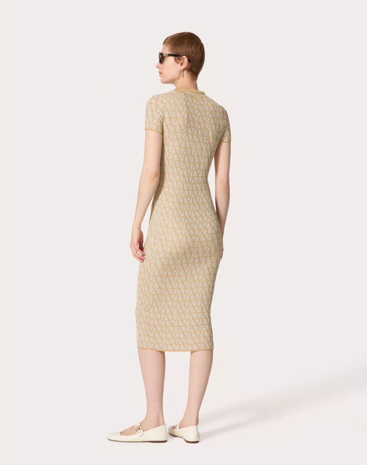 Valentino o1s1wg110426 Toile Iconographe Lurex Jacquard Dress Yellow Size XS / US 0-2 / IT 36-38 - 6 Thumbnail