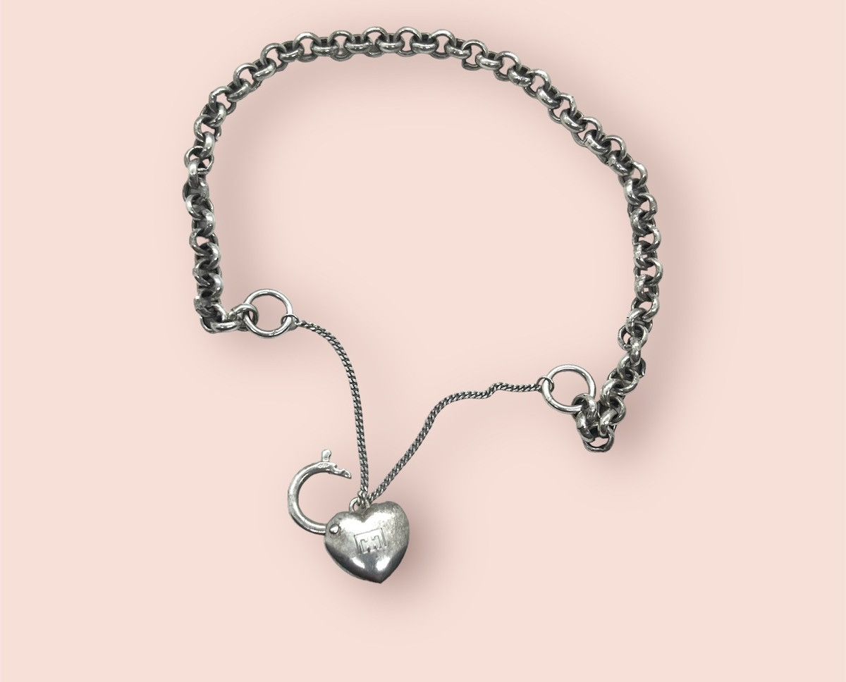 Vintage Vintage Bracelet Silver Belcher Link Heart Lock Charm Size ONE SIZE - 9 Thumbnail