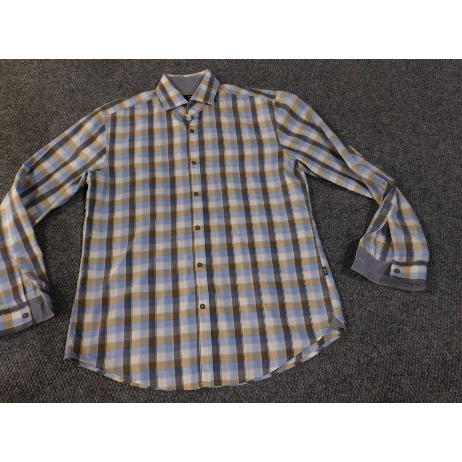 Hugo Boss HUGO BOSS Shirt Mens L Blue Brown Plaid Slim Fit Long Sleeve Button Front Size US L / EU 52-54 / 3 - 3 Thumbnail