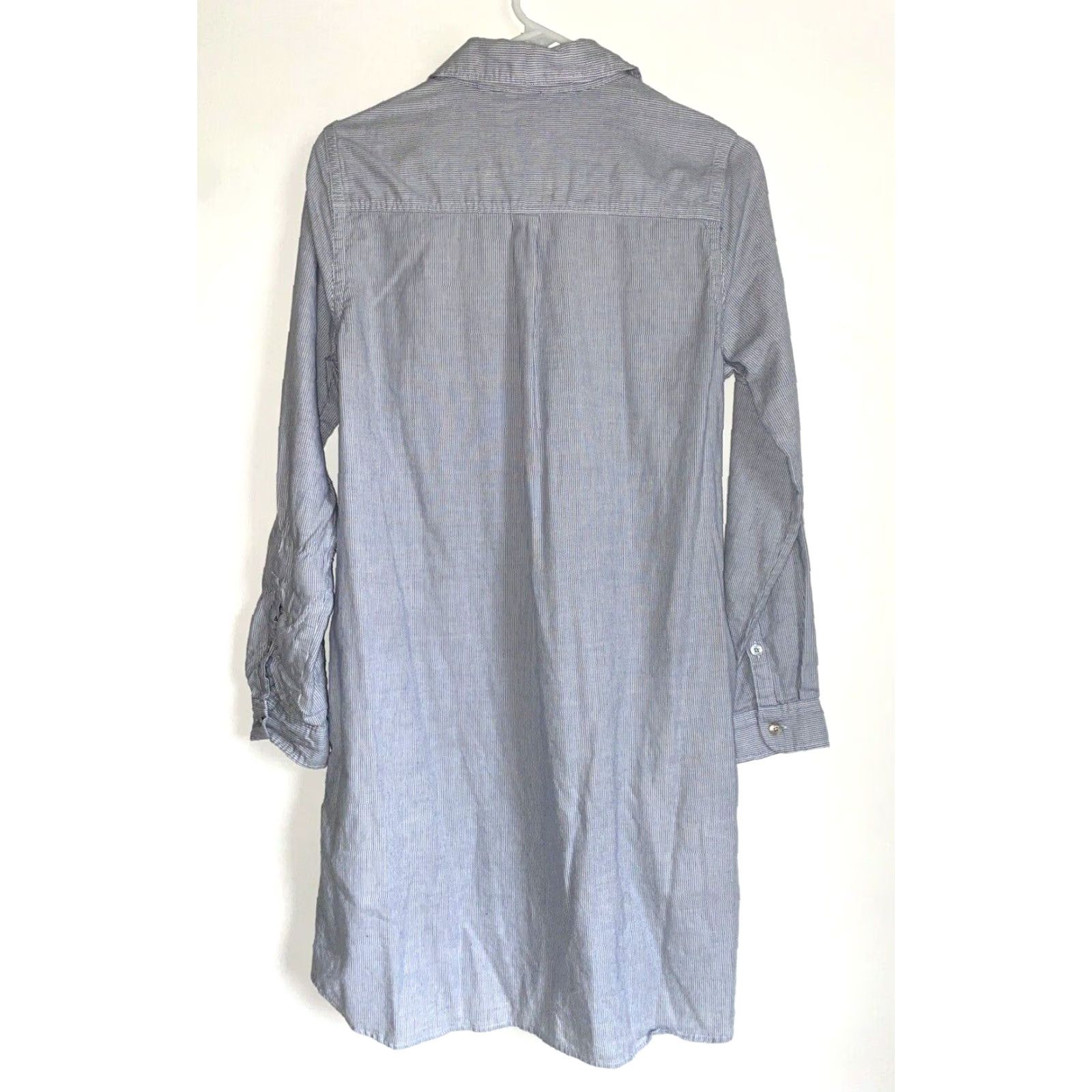 Faherty Faherty Women's Shirt Dress Oxford-Stripe Cotton Bayview Stretch Sz S Midi White and Blue Long Sleeve Collared Pockets Size S / US 4 / IT 40 - 3 Thumbnail