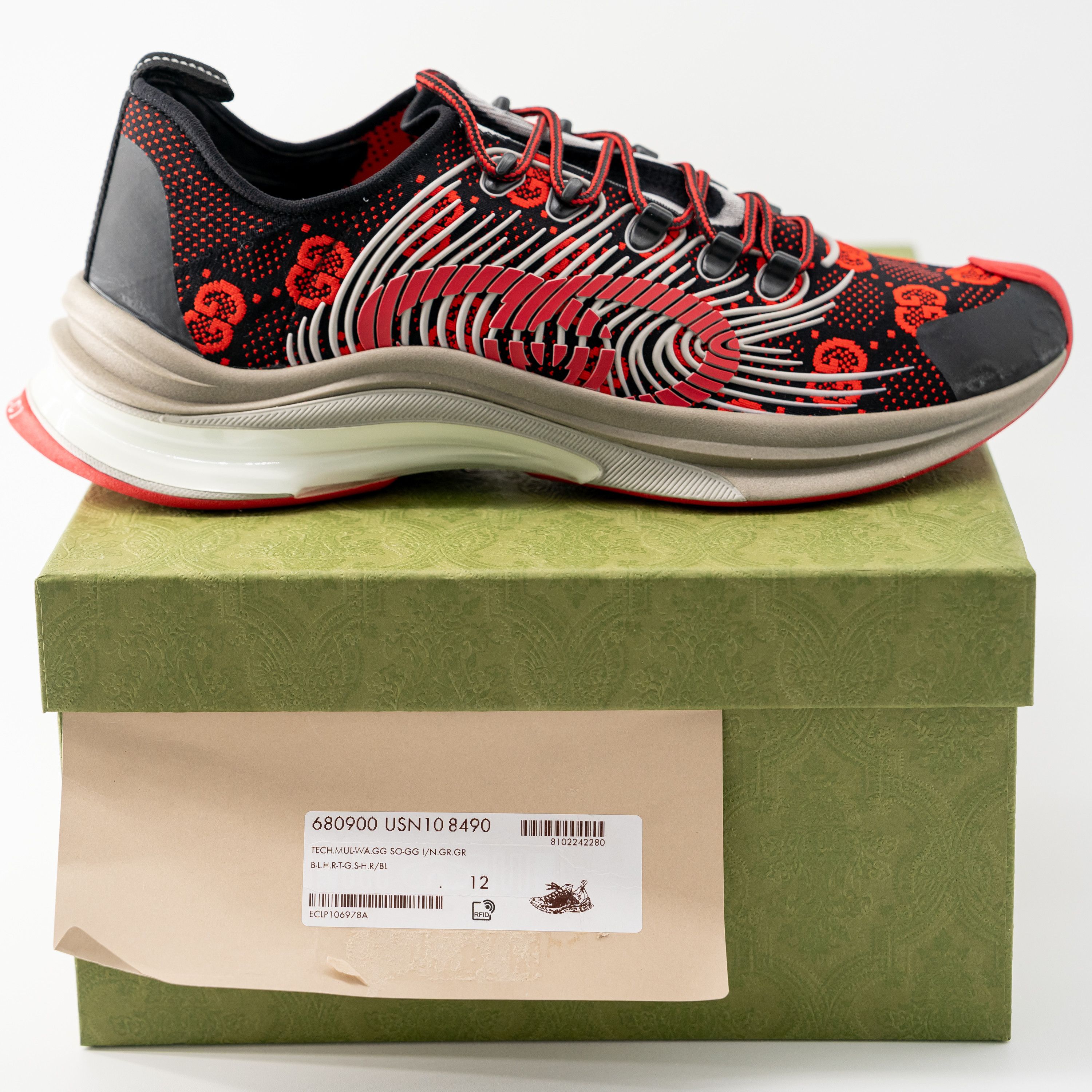 Gucci 12G - Gucci Run Sneaker Black Red GG Size US 12.5 / EU 45-46 - 10 Thumbnail