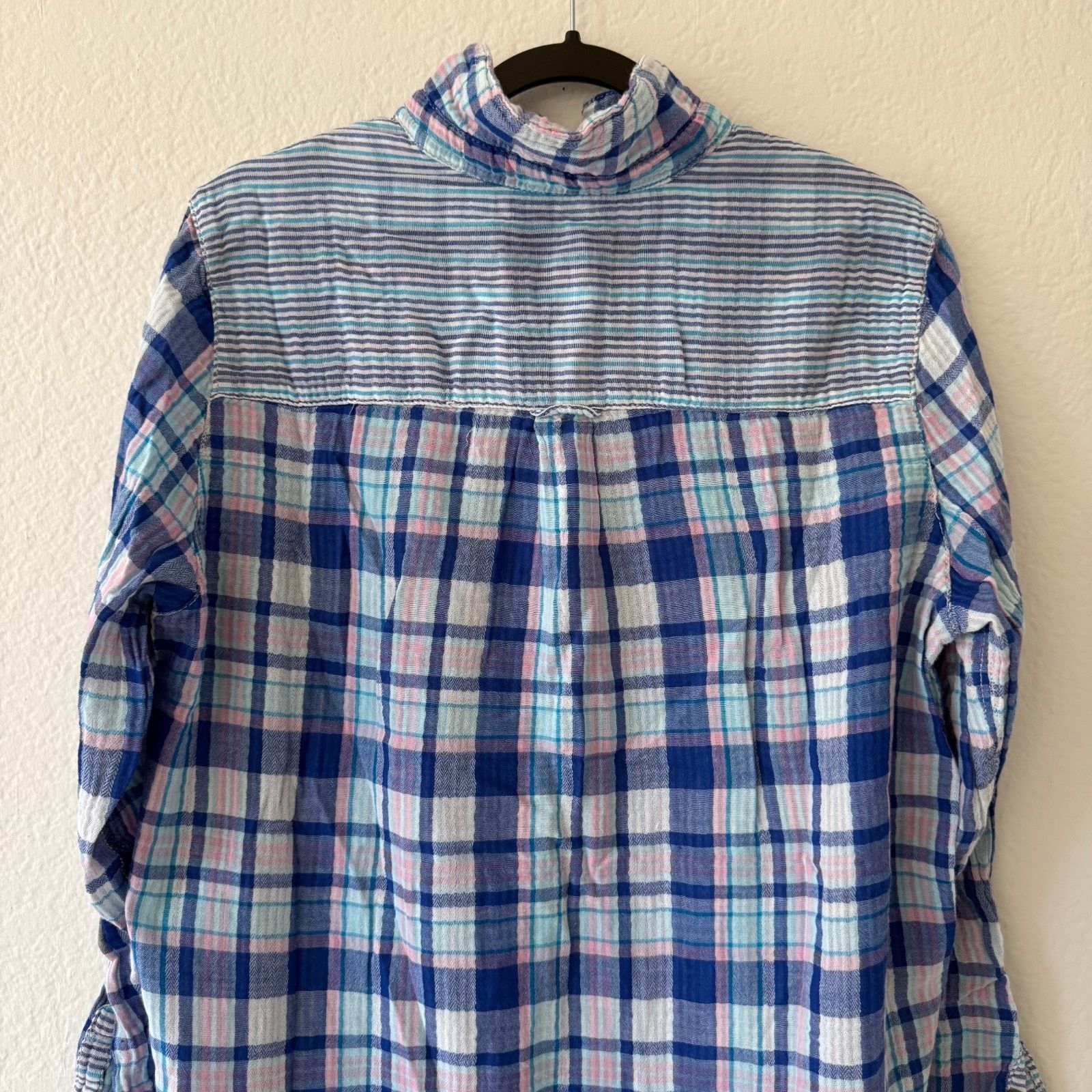 H&M H&M L.O.G.G. Blue Plaid Gauze Button Down Shirt Women's 14 Size XL / US 12-14 / IT 48-50 - 7 Thumbnail