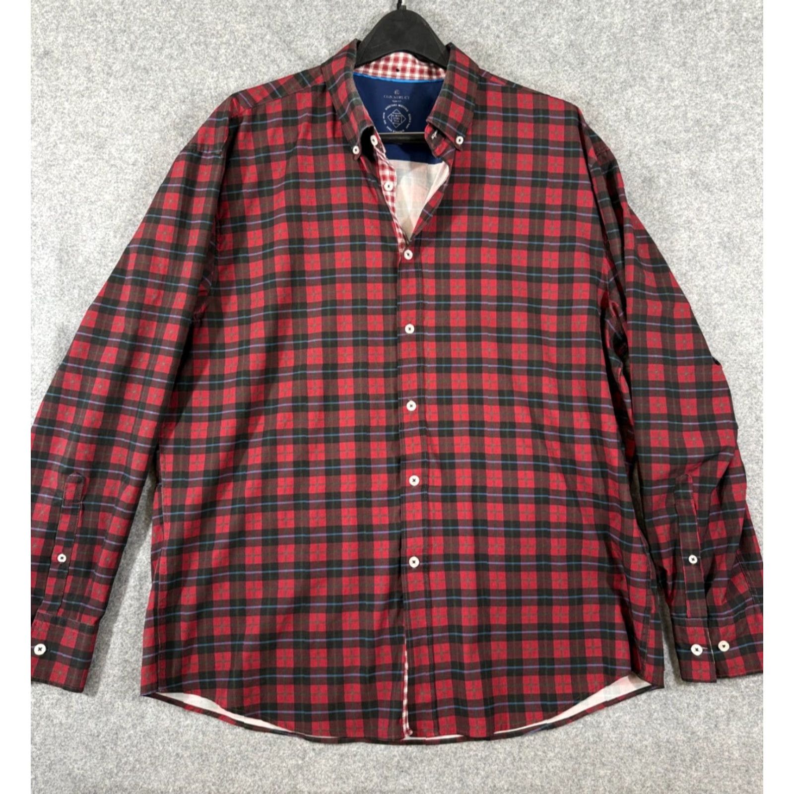Vintage Con.Struct Performance Shirt Mens XL Maroon Plaid Slim Fit 4-Way Stretch No Iron shirt (Button-Up) Size US XL / EU 56 / 4 - 2 Thumbnail