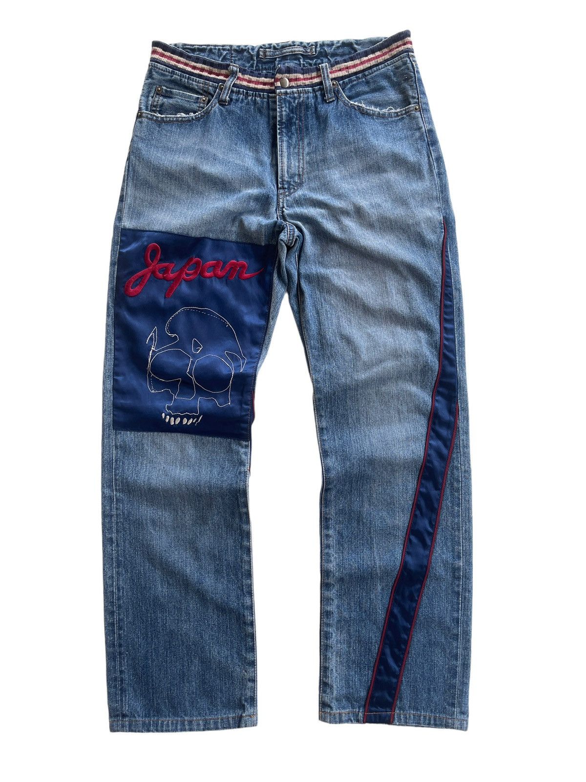 image of Ppfm Japan Skulls Jeans in Stone Washed Blue, Men's (Size 30)