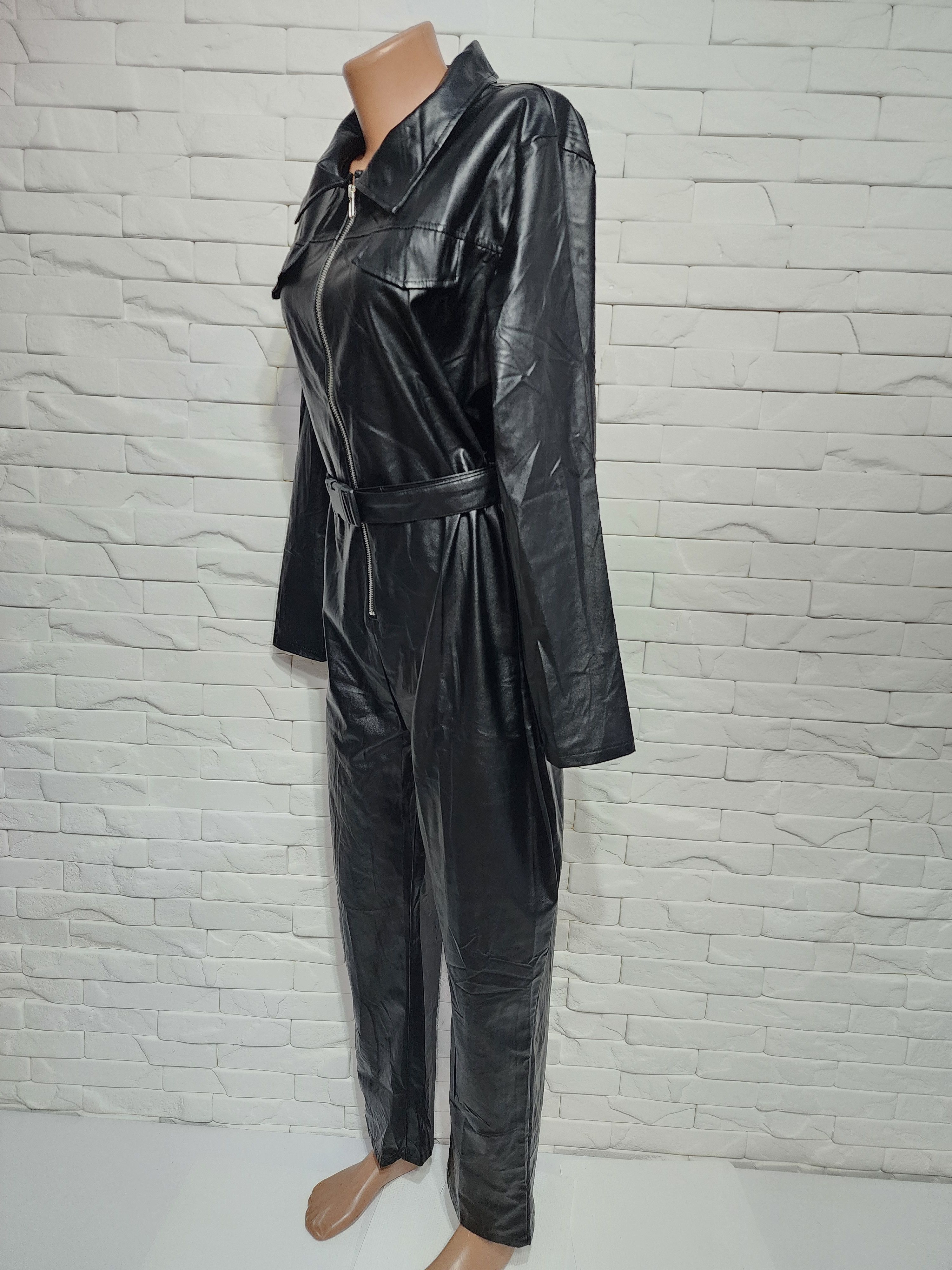 Other Women's black jumpsuit made of artificial leather. Size 40" / US 18 - 2 Thumbnail