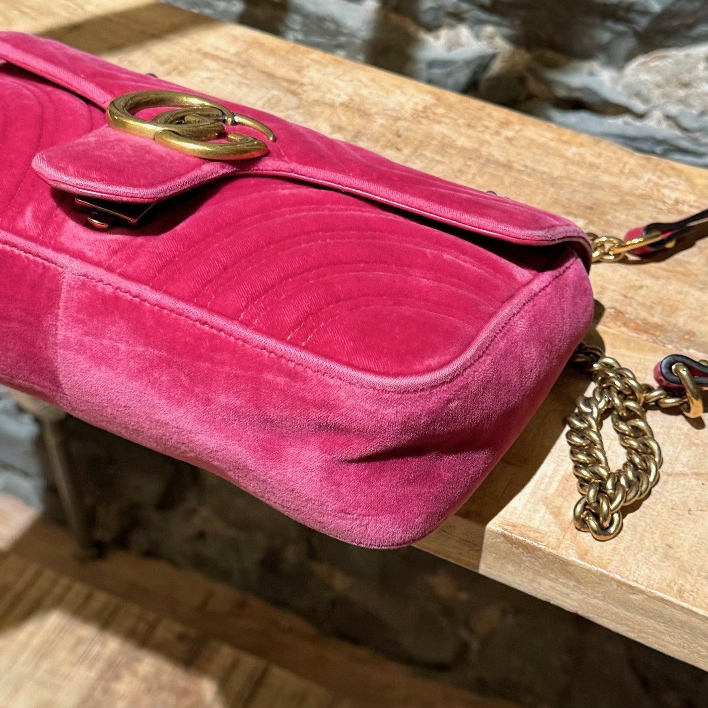 Gucci Gucci Pink Velvet Small Marmont Chain Bag Size ONE SIZE - 11 Thumbnail