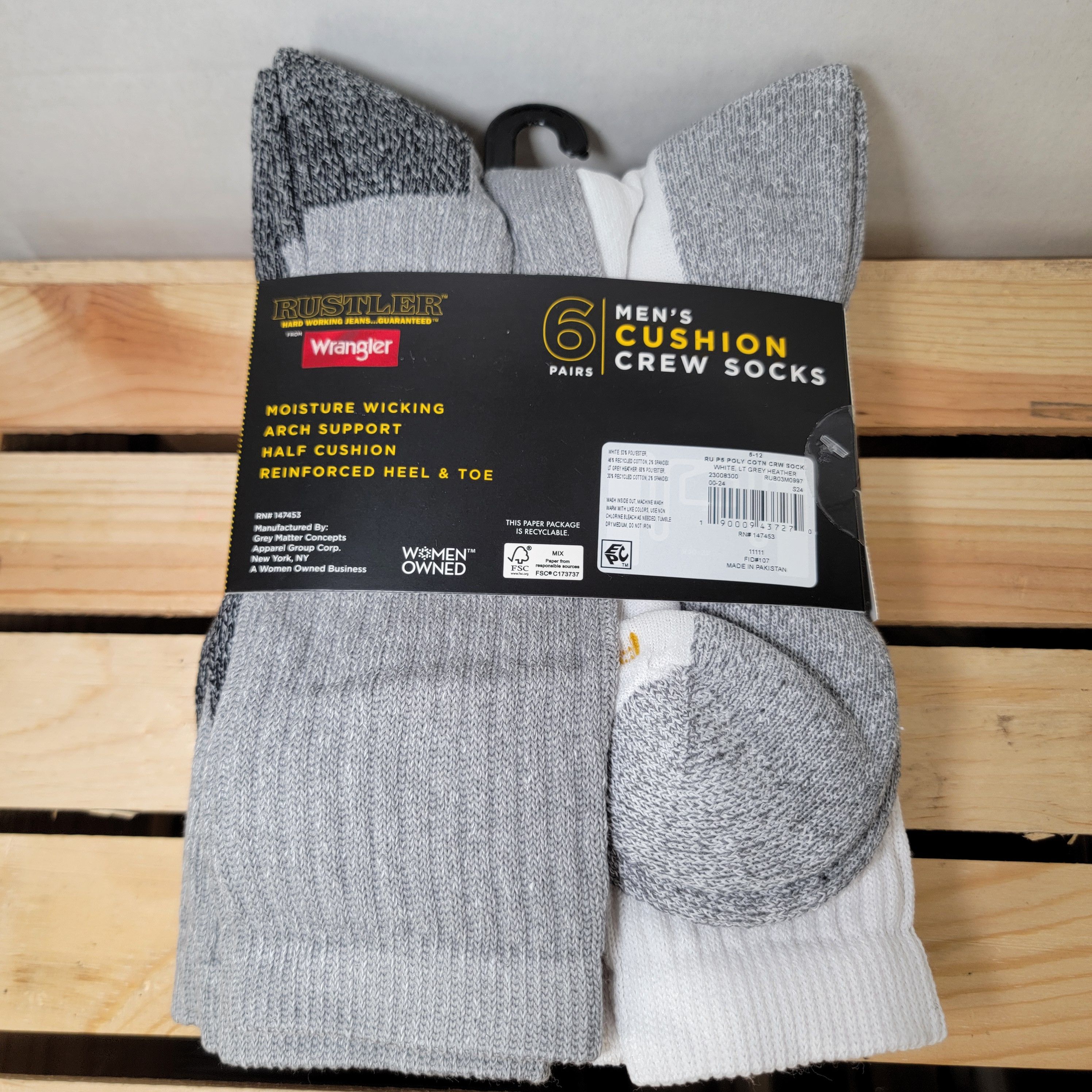 Rustler 6 Pair Rustler Wrangler Men's Crew Socks-Shoe Size 6-12 NWT Size ONE SIZE - 4 Thumbnail