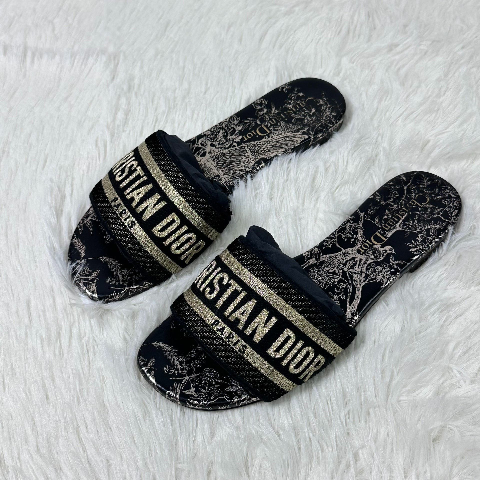 Dior Dior Dway Metallic Floral Slide Sandals Size US 5 / IT 35 - 1 Thumbnail