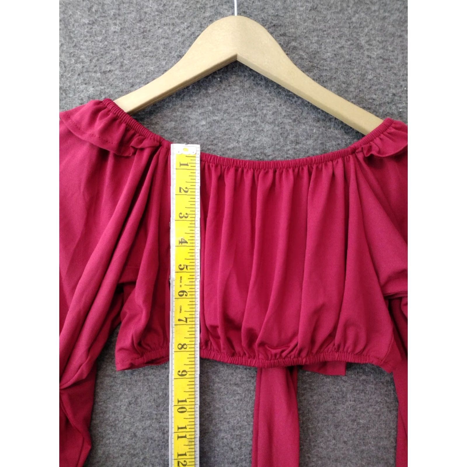 Pinko Unbranded Off The Shoulder Cropped Blouse 2XL Red Bohemian Long Sleeve Tie Back Casual Women Blouse 2XL Red Bohemian Off The Shoulder Cropped Blouse Size XXL / US 16-18 / IT 52-54 - 4 Thumbnail