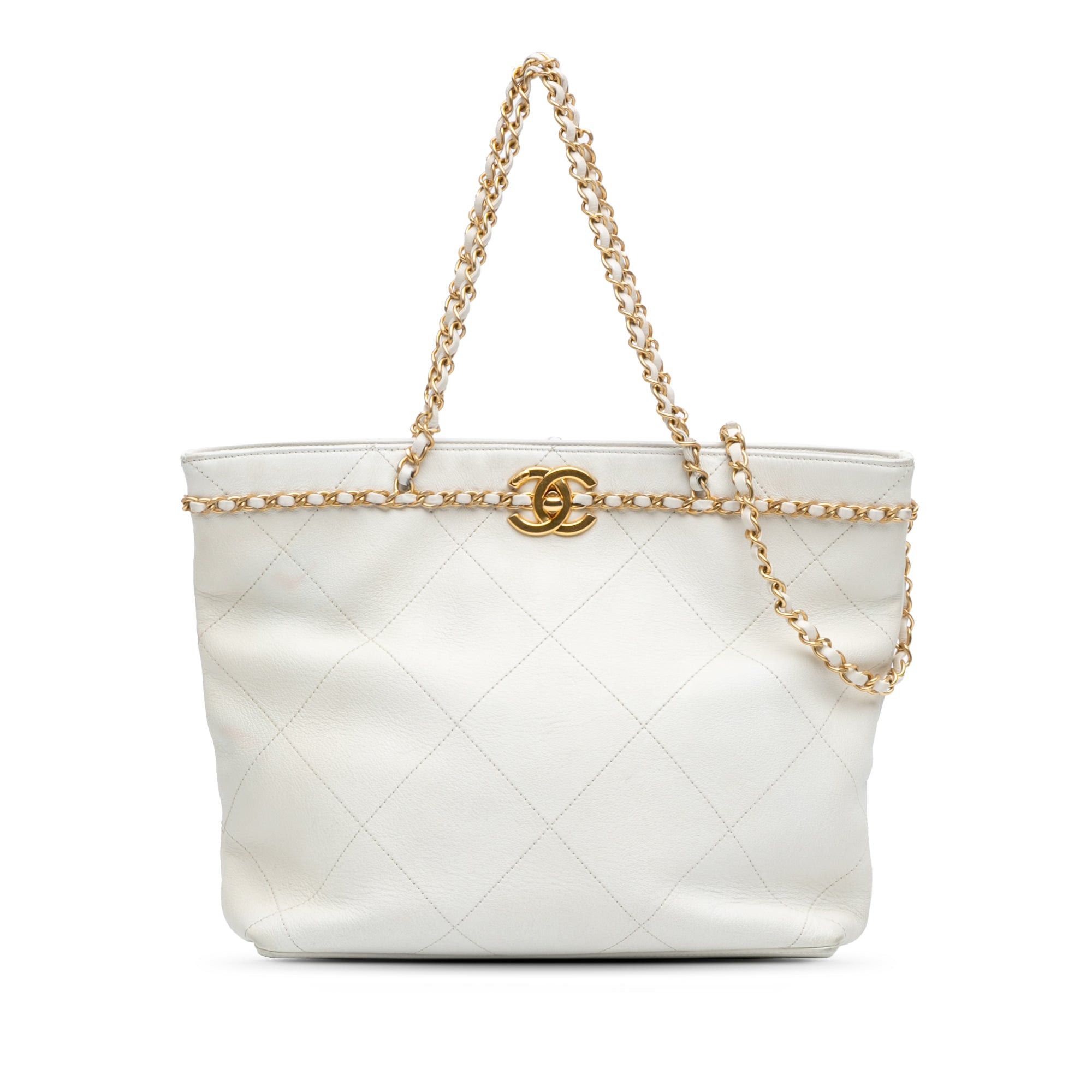 Chanel Chanel Quilted Calfskin CC Lock Chain Shopping Tote White Size ONE SIZE - 1 Thumbnail