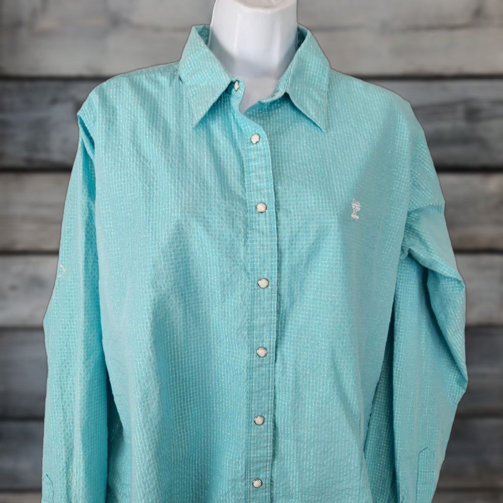 Vintage Twenty X Womens Pearl Snap Shirt XL Blue Long Sleeve Cotton Blend Shirt XS? Wait. Size XL / US 12-14 / IT 48-50 - 1 Thumbnail