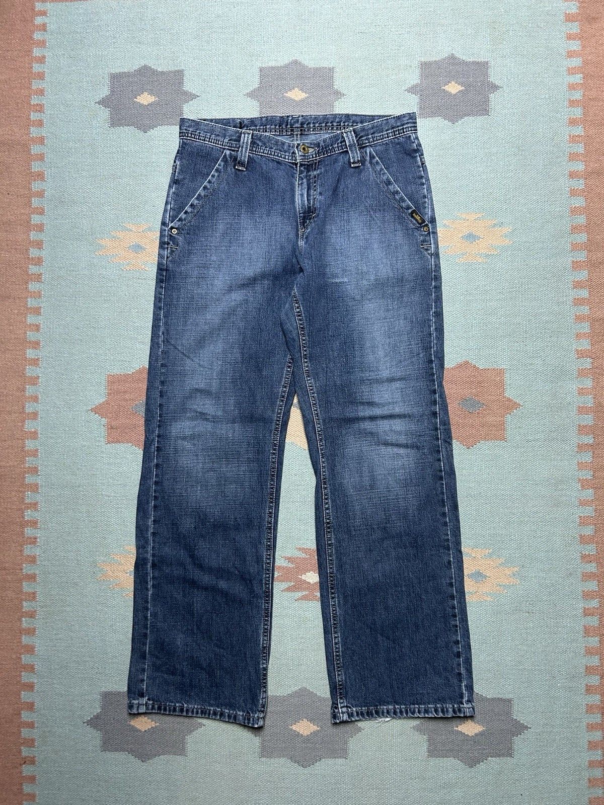 Vintage y2k Lee dungaree jeans buddy Lee workwear dark baggy 33x32 Size US 33 - 4 Thumbnail