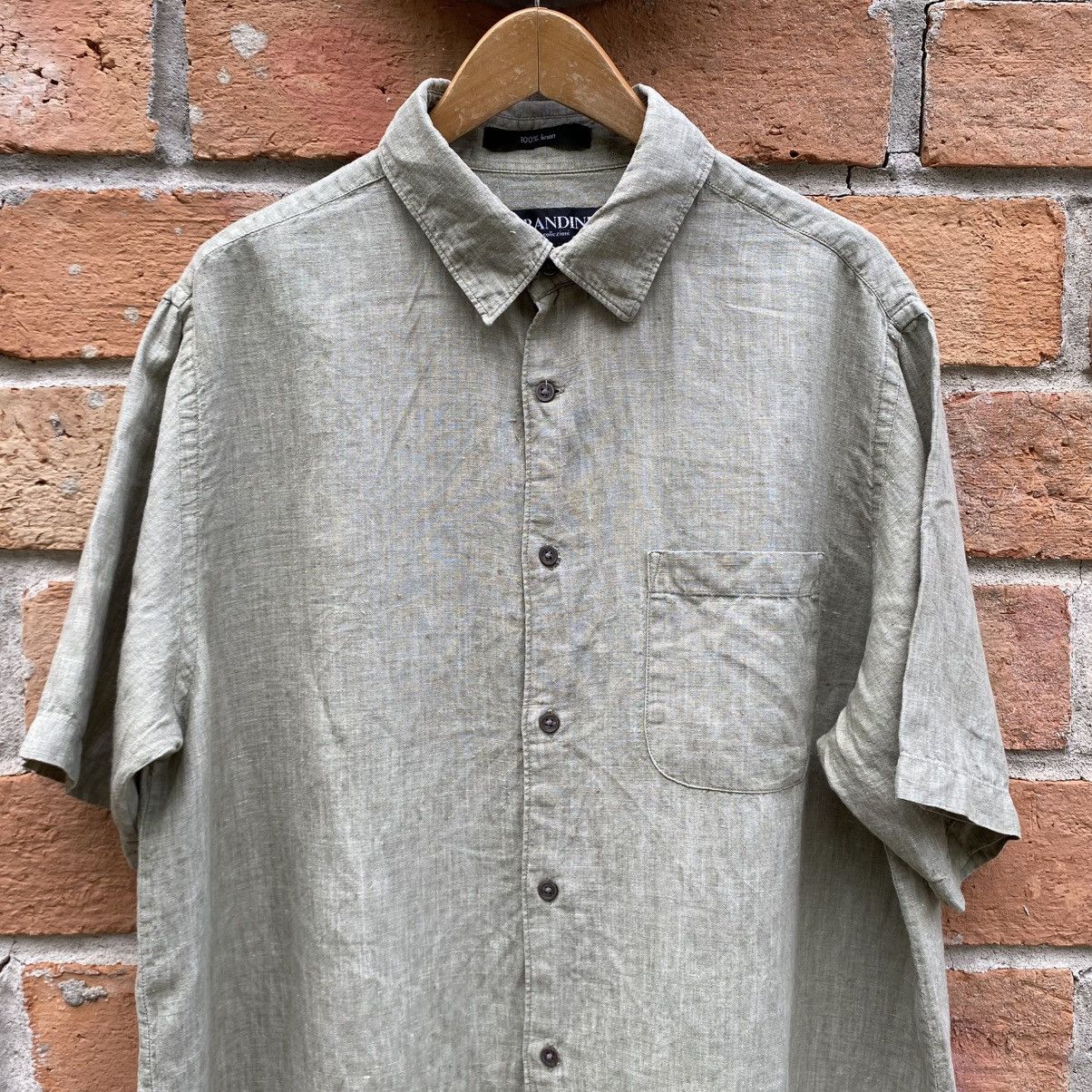 Brandini BRANDINI Light Green 100% Linen Short Sleeve Shirt Size US L / EU 52-54 / 3 - 8 Thumbnail