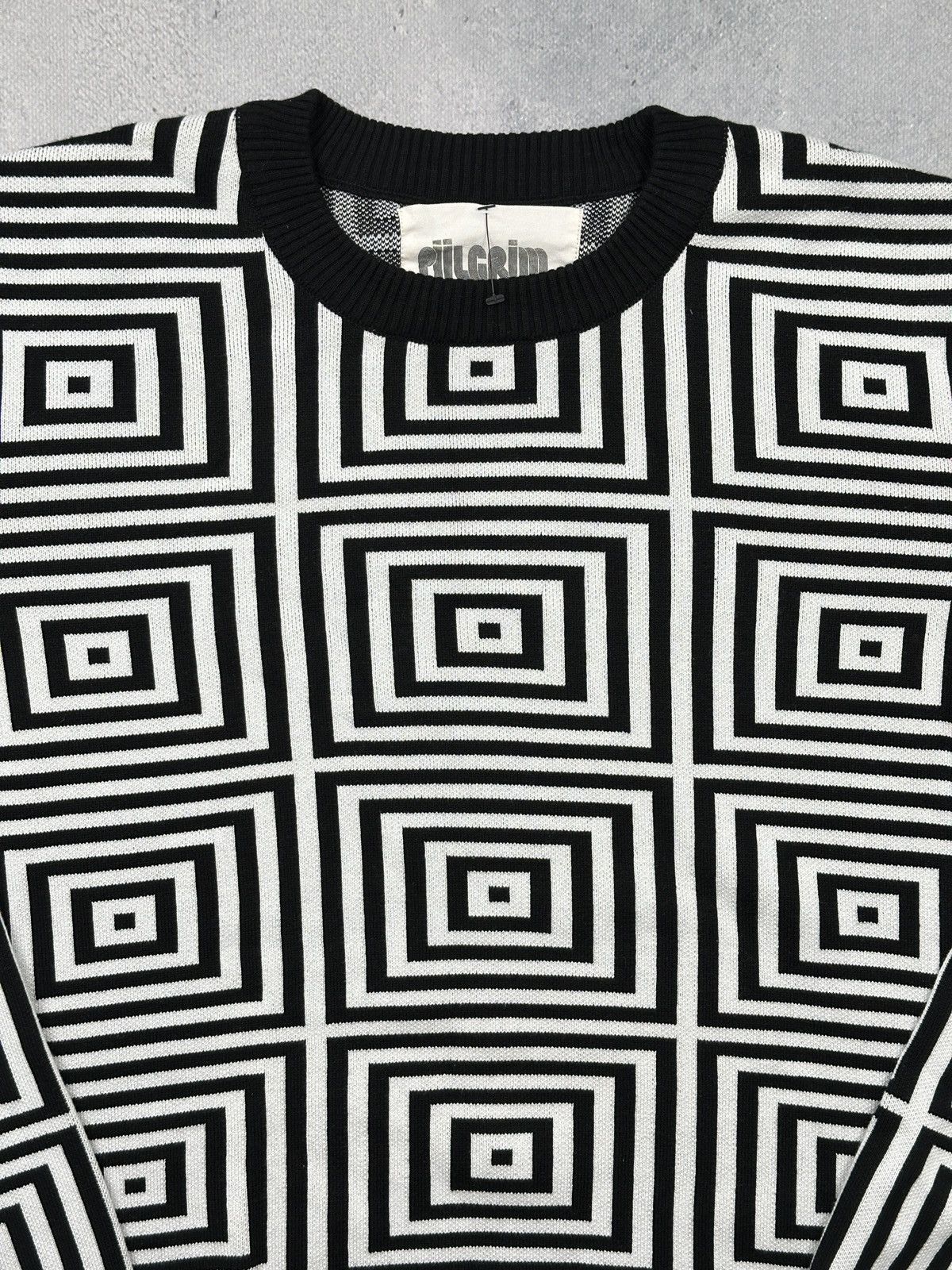 Affliction Piilgrim Men's 1967 Geometric Crew Knit in Black/White y2k Size US L / EU 52-54 / 3 - 10 Thumbnail